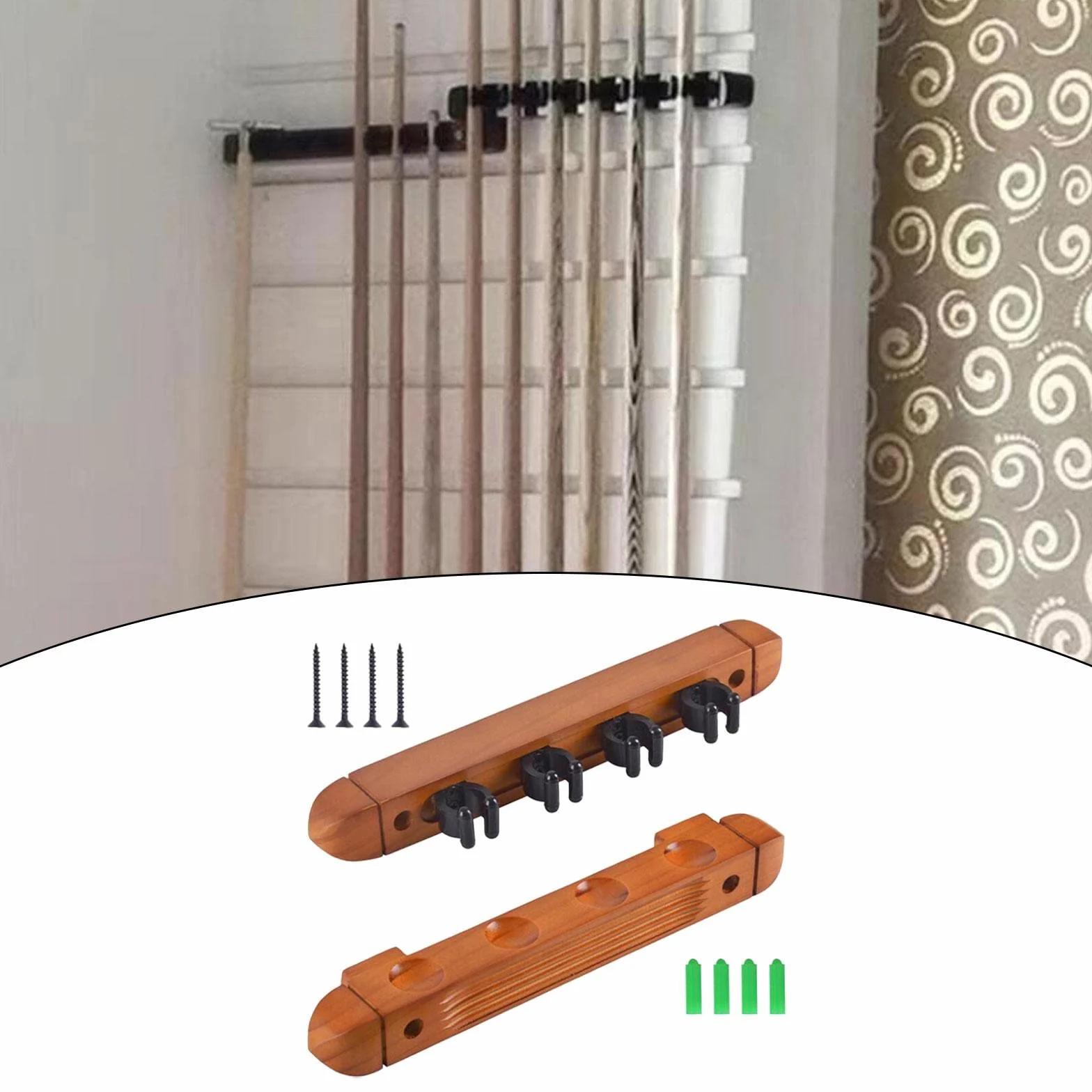 Rockible Porte-Queue de Billard Support Mural avec 4 Clips, Jaune