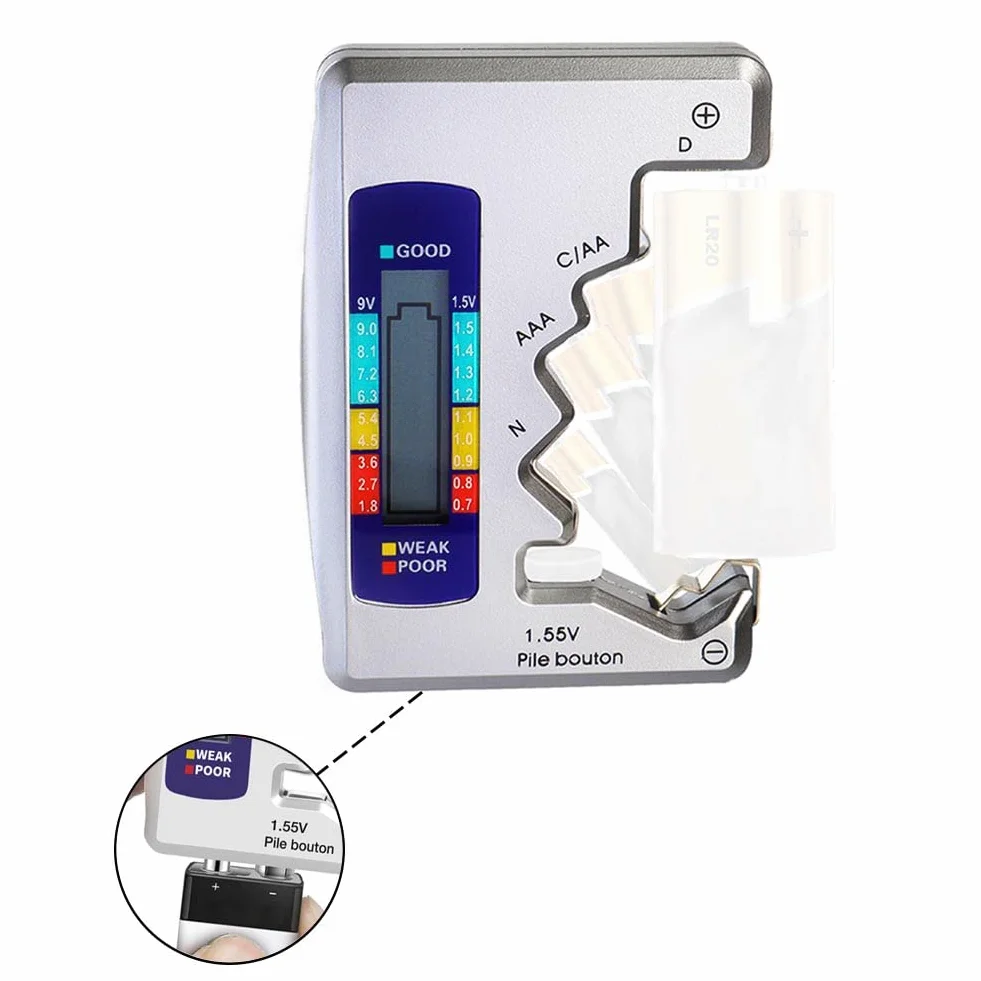 Treki Universel Testeur de Piles Numérique Digital pour AA AAA C D N 9V 1.5V Piles Bouton
