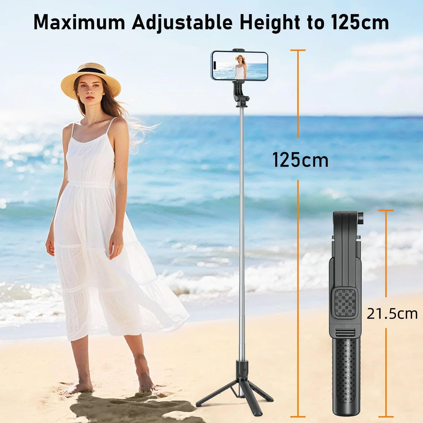 Perche à Selfie,Trépied Smartphone,125CM Extensible Selfie Stick Trépied de Téléphone avec télécommande détachable et trépied Stable,Compatible avec Samsung/iPhone/Huawei
