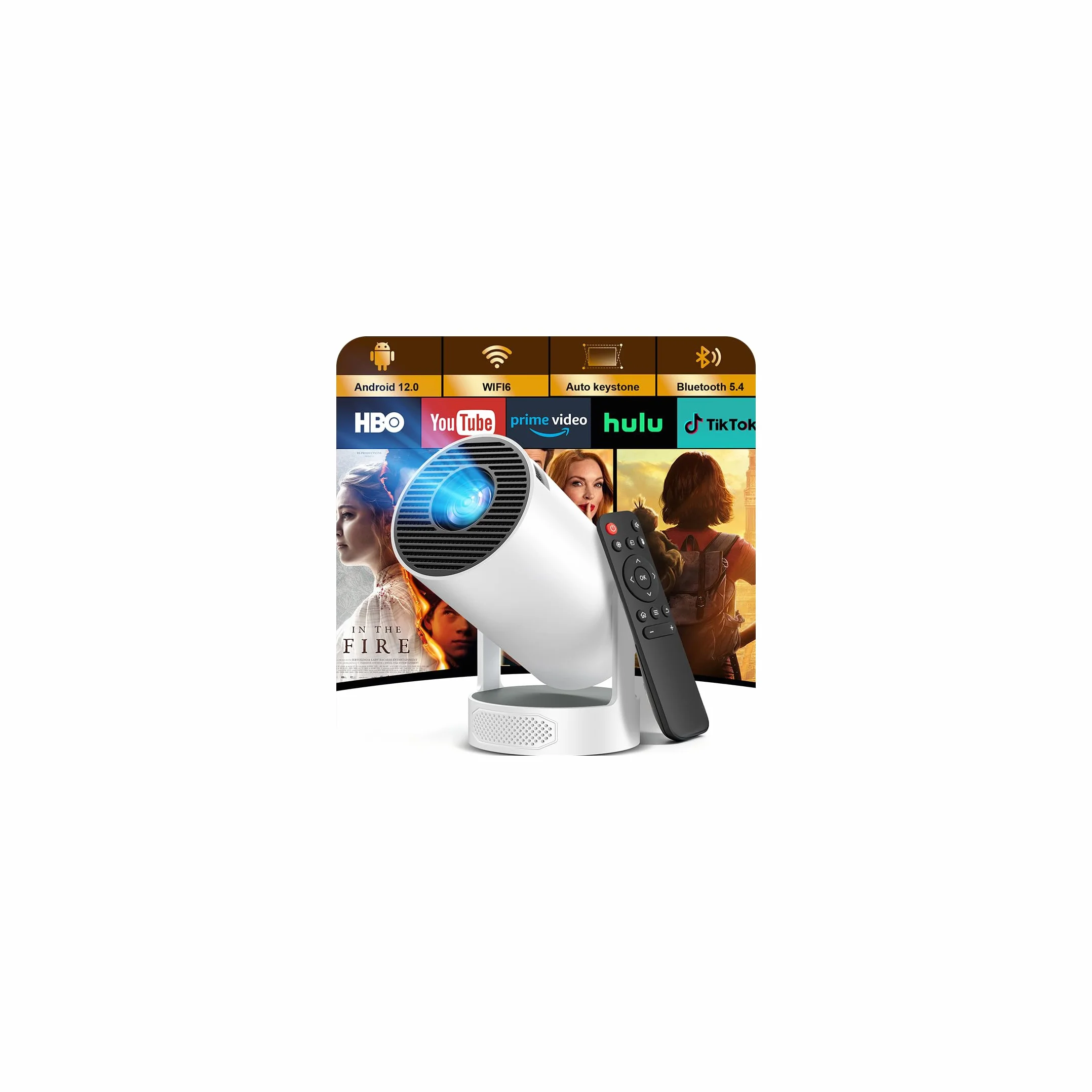 Videoprojecteur Portable WiFi 6 Bluetooth 5.4 Mini Projecteur Vidéo 1080P 4K Rotation 270° HDMI USB Haut-Parleur Intérieur Extérieur