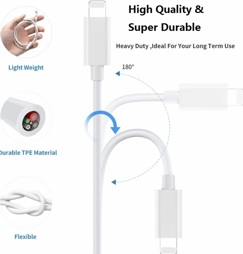 Cordon auxiliaire pour iPhone, [certifié Apple MFi] Câble Lightning vers auxiliaire compatible avec iPhone 14 13 12 11 XS XR X 8 7 vers haut-parleur stéréo de voiture, casque, blanc