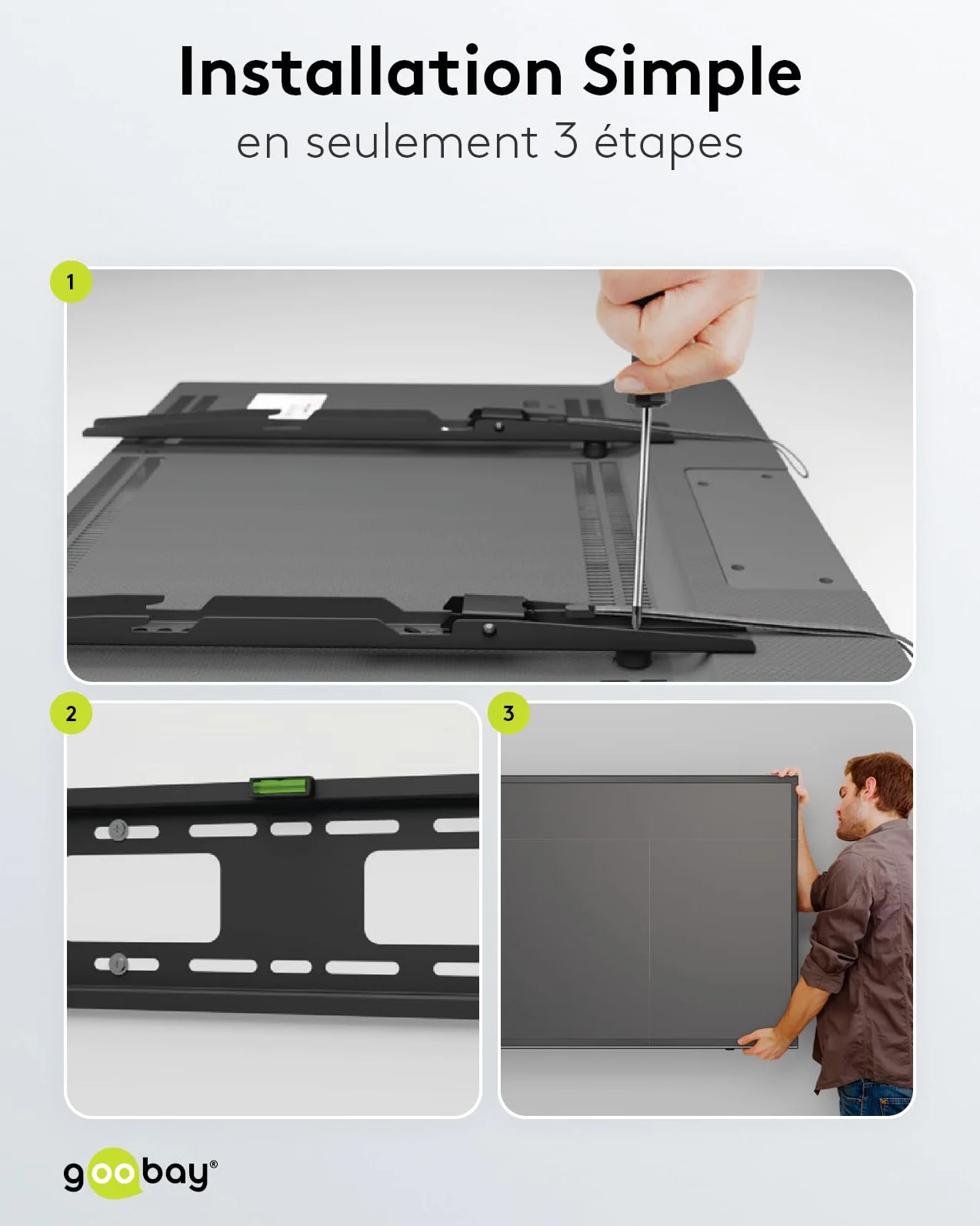 goobay Support TV Mural Fixe 43-100 Pouces 30,5 mm VESA 900x600 Charge Lourde Jusqu'à 75 kg - Pro FIXED XL - 49892