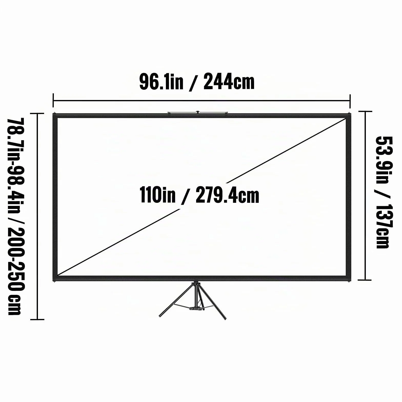 VEVOR Écran de Projection 110 Pouces 4K HD 16:9 Trépied Réglable 244x137 cm Infroissable Blanc/Noir