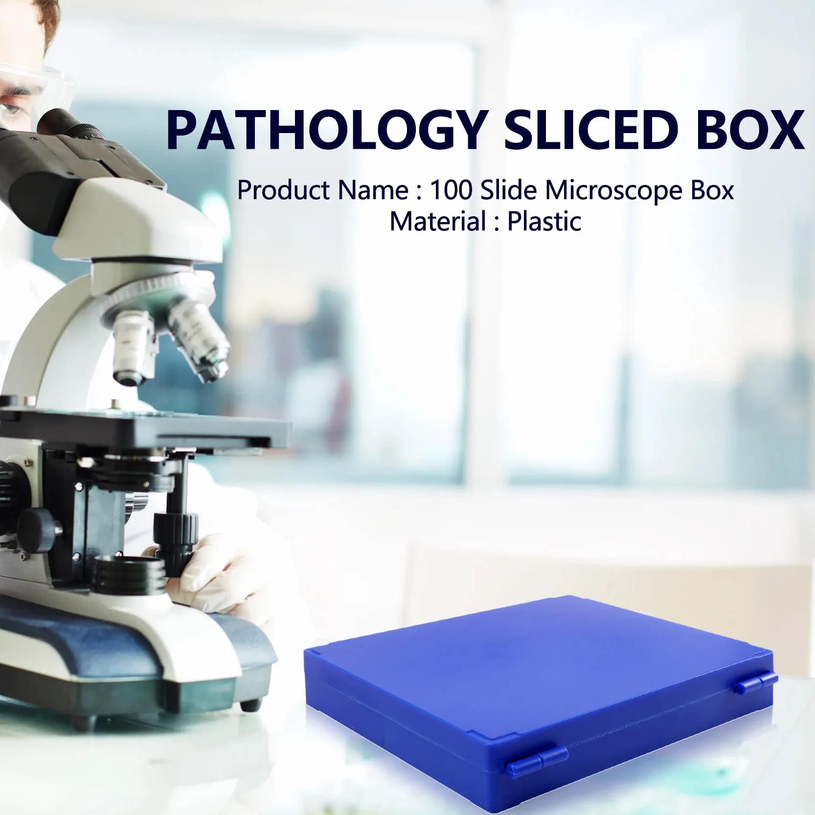 Boîte rectangulaire en plastique pour 100 lames de microscope Bleu roi