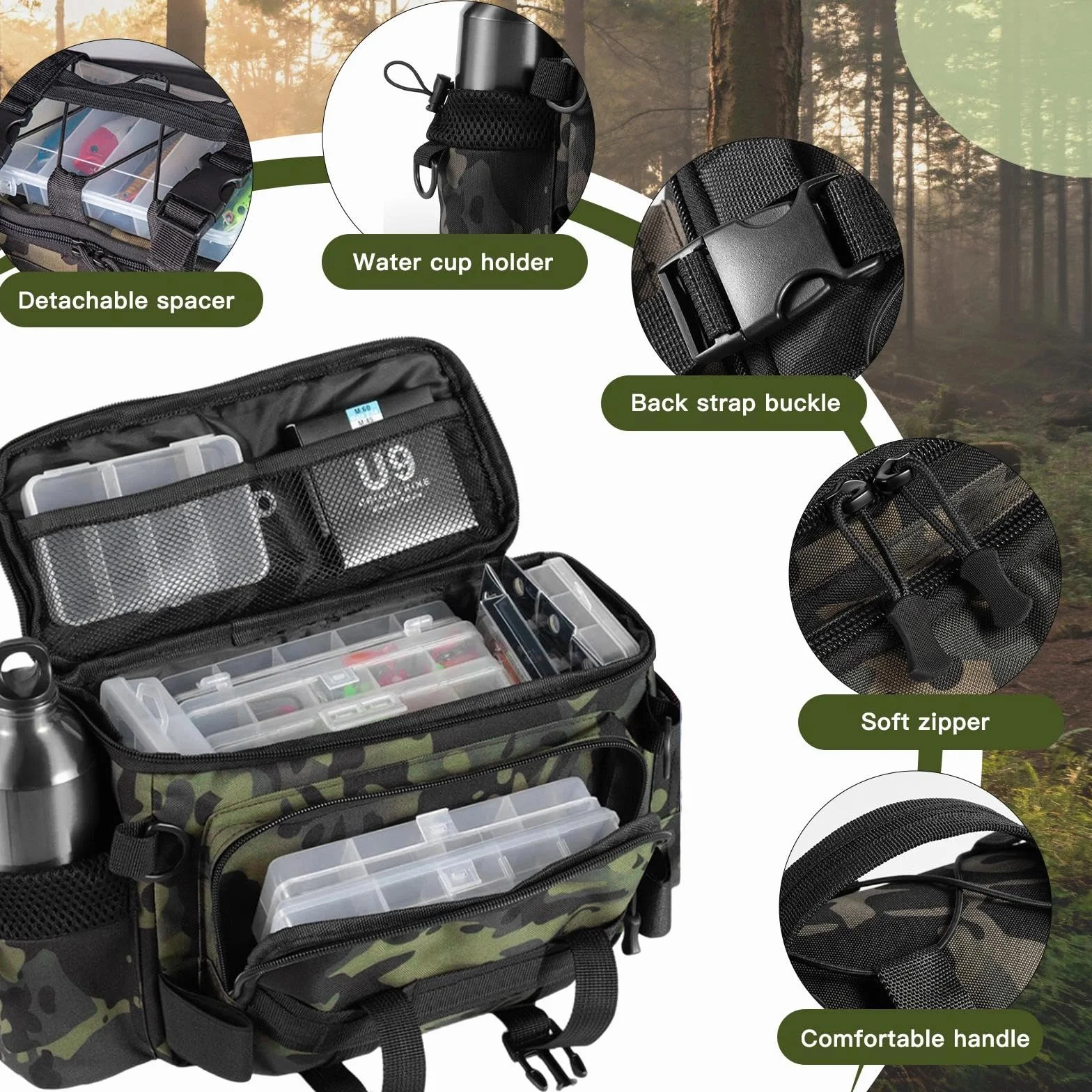 Sac de Pêche Grande Capacité Camouflage Stockage Matériel Rangement Multifonctionnel