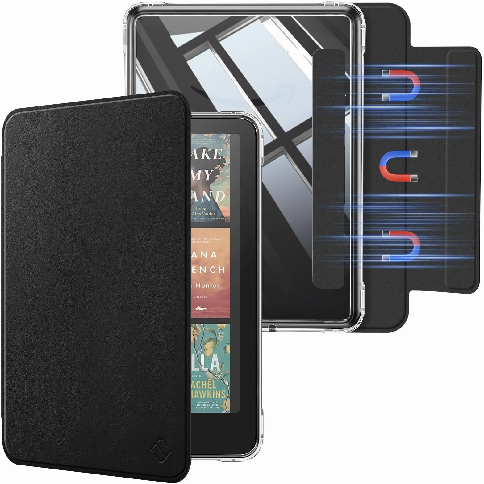 FINTIE Coque Magnétique Détachable pour 7" Kindle Paperwhite (12e Génération, 2024) et Kindle Colorsoft (1re Génération, 2025/2024), Étui Transparent Antichoc avec Bord TPU, Noir