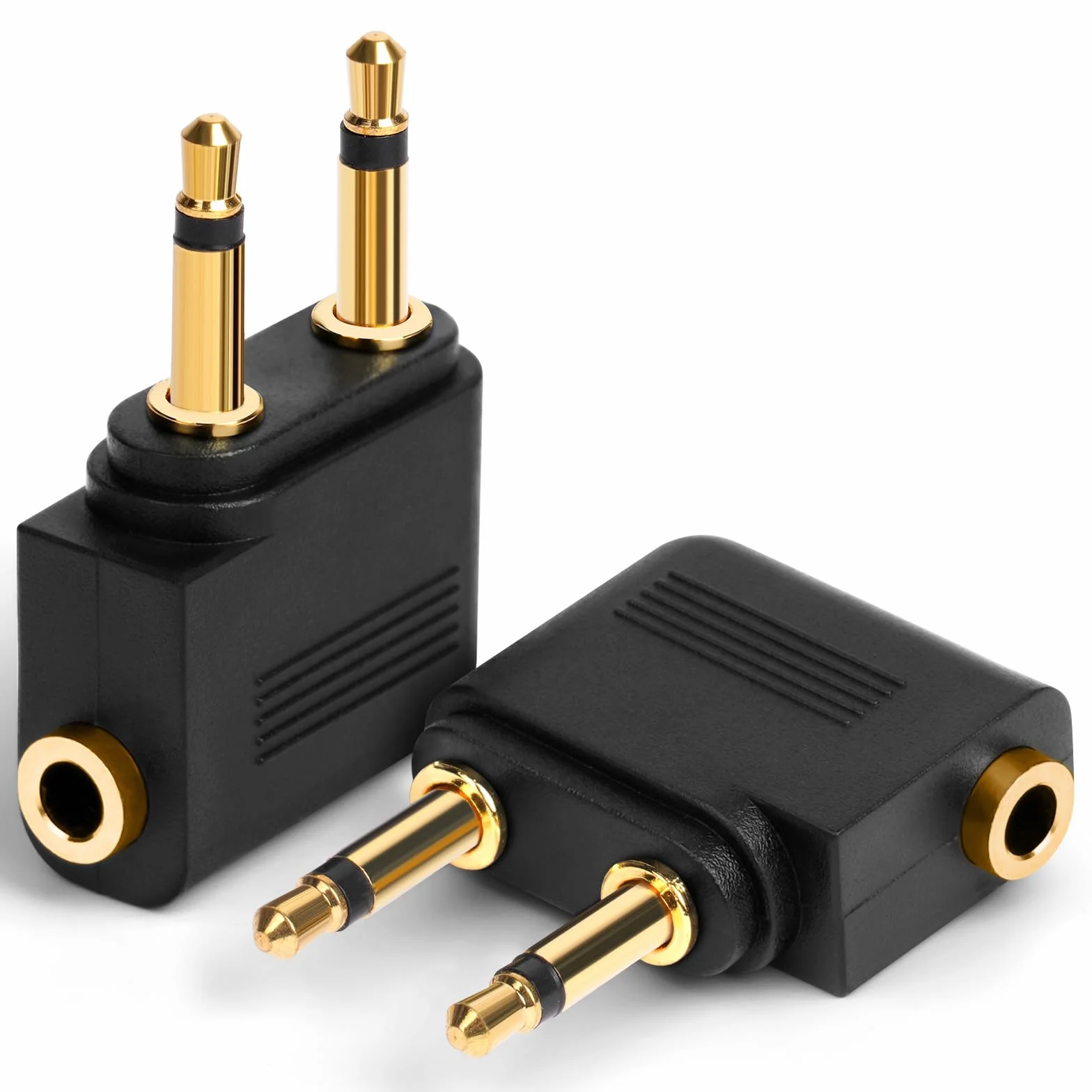 Adaptateurs pour Casque d’Avion Plaqué Or, Lot de 2, 3,5 mm Femelle AUX Audio Jack, Double Jack Adaptateurs Airline