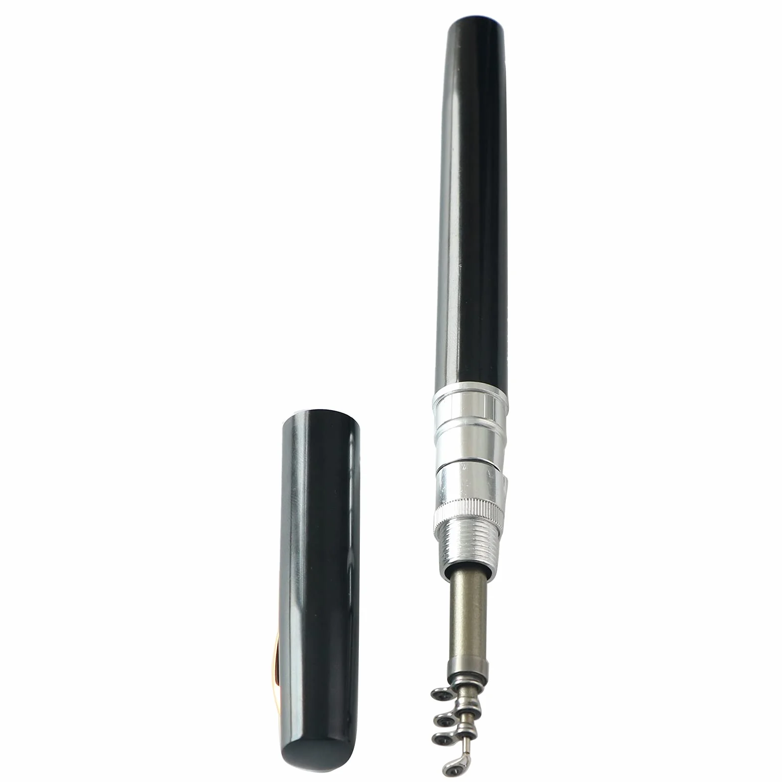 Canne à pêche Stylo Pliable Télescopique Portable + Moulinet Combo Set Alliage d'aluminium Noir