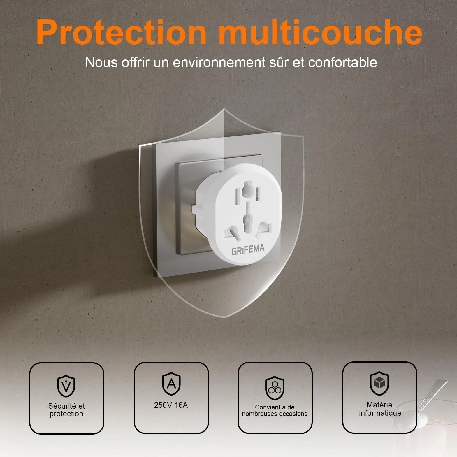 GRIFEMA Adaptateur de Voyage Universel Lot de 2, 4000W Haute Puissance Prises Type C E F France Europe