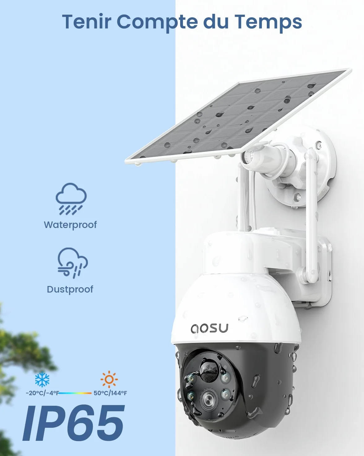 aosu 2K 3MP Camera Solaire Extérieur WiFi Surveillance 360° PTZ Suivi Automatique Vision Nocturne Alarme Audio Bidirectionnel