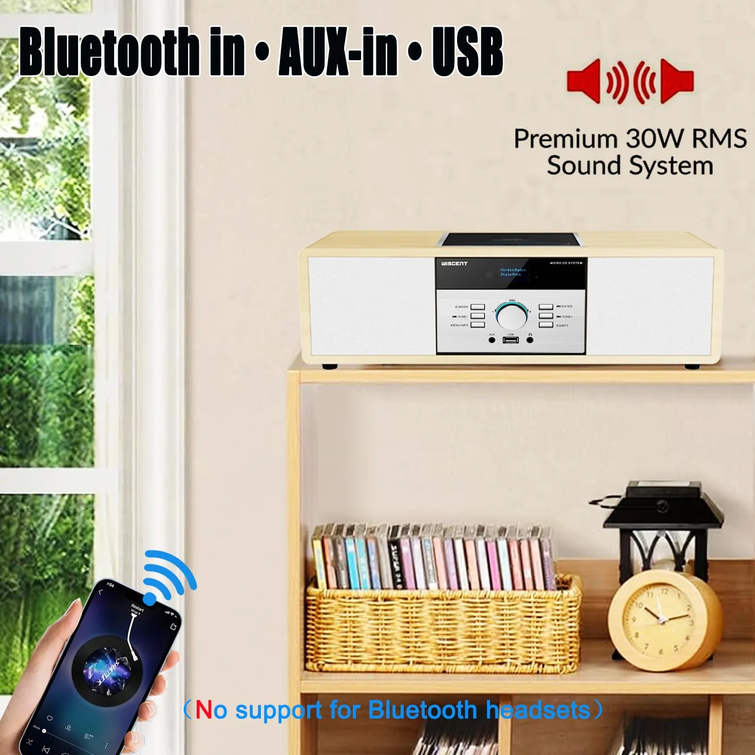 Chaine Hi-Fi Radio DAB+ Lecteur CD Bluetooth FM USB 30W Télécommande Design Rétro