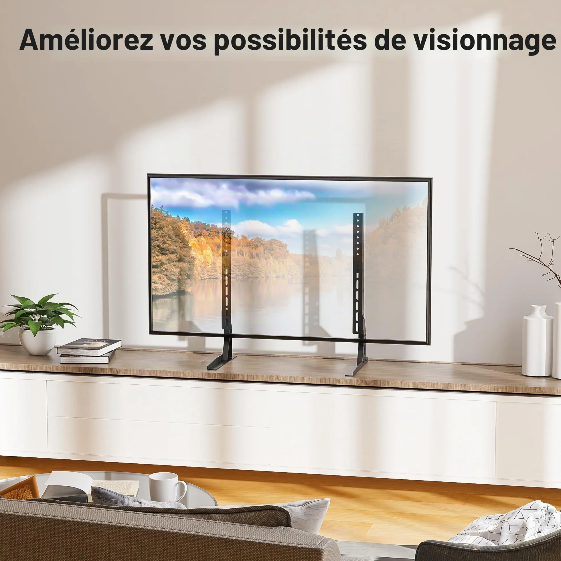 BONTEC Support TV sur Pied pour Téléviseurs 22-65 Pouces, Pied TV Universel avec Hauteur Ajustable, Capacité de Charge 50kg, Design Stable et Durable, Max. VESA 800x400mm