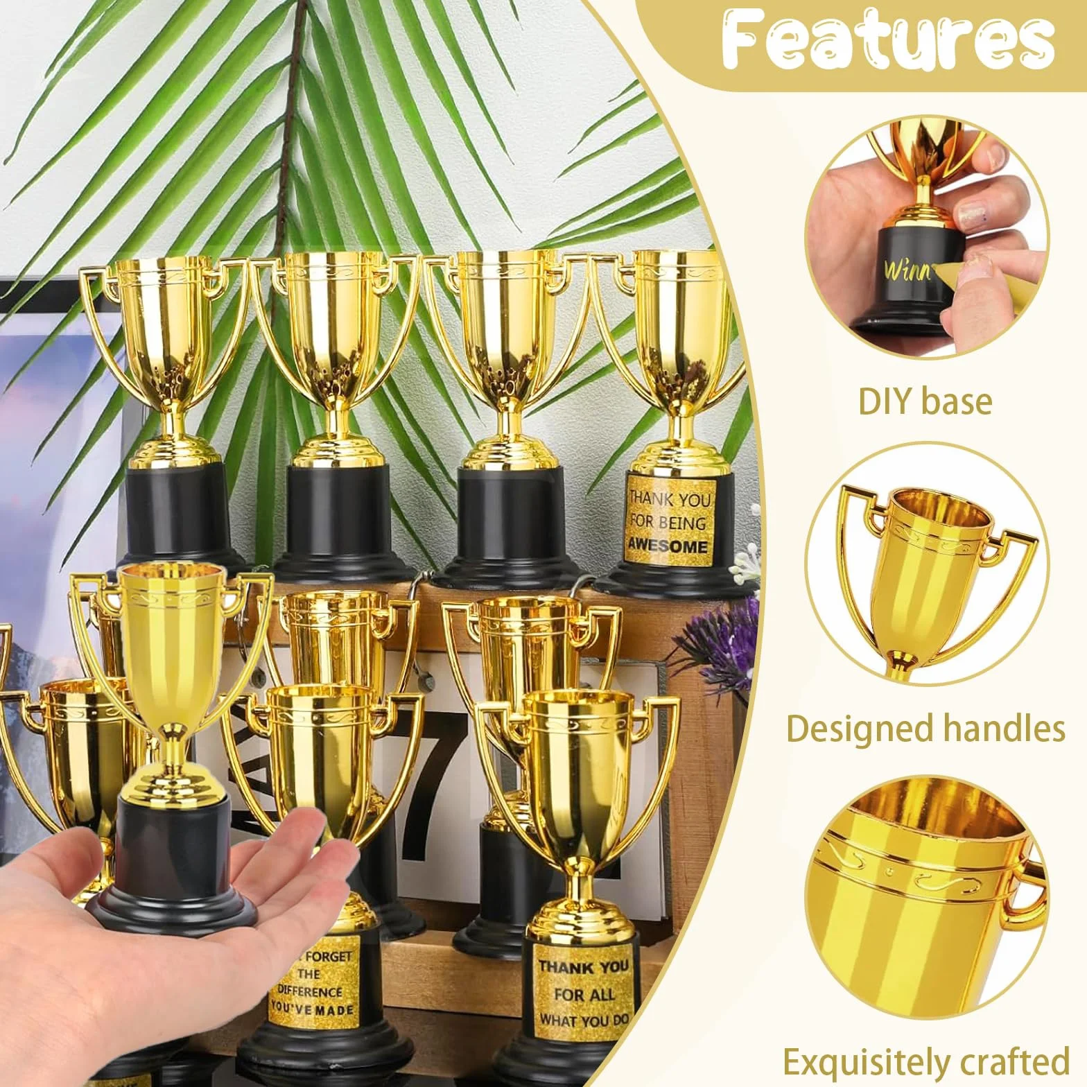 Coupe Trophée Enfant Mini Trophées Plastique Dorée Sport Tasses Jeunesse 8 Pièces