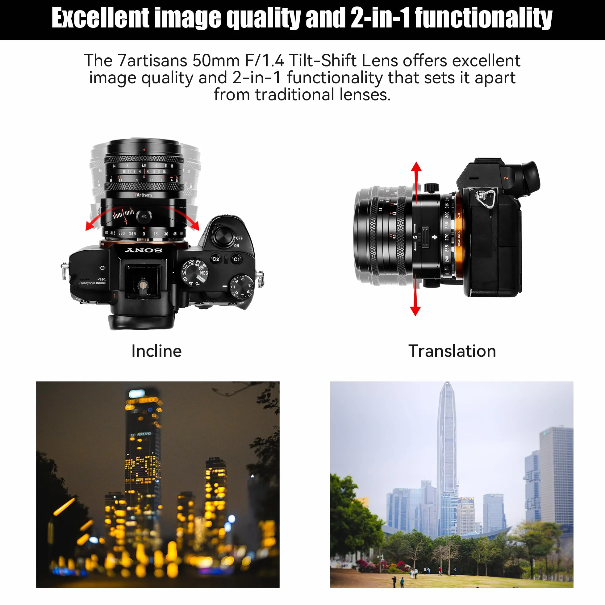 7artisans Objectif 50 mm F1.4 APS-C avec Cadre Inclinable et Compatibilité 2 en 1 pour Appareils Photo sans Miroir Sony E-Mount A6500A6300A6100A6000A5100A5000A6600NEX3NEX3NNEX5 NEX5TNEX5RNEX6NEX7.