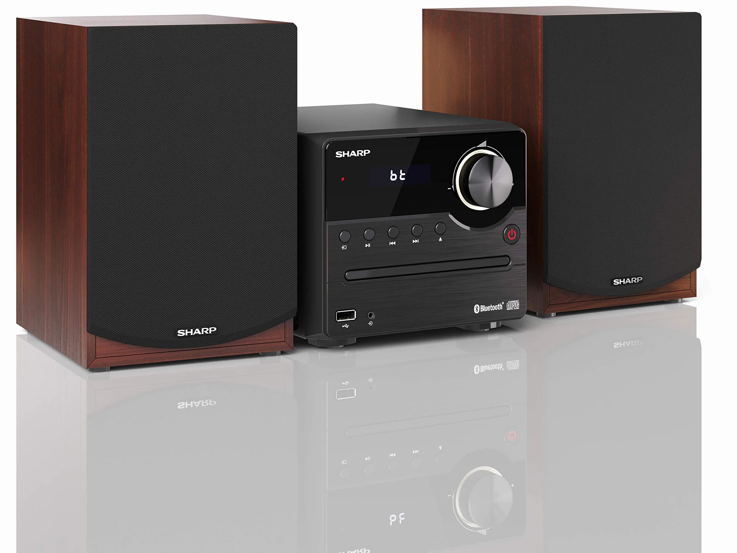 Sharp XL-B512(BR) Micro Chaîne Stéréo avec Radio FM, Bluetooth 5.0, CD-MP3, Haut-parleurs en Bois, 45 W Marron