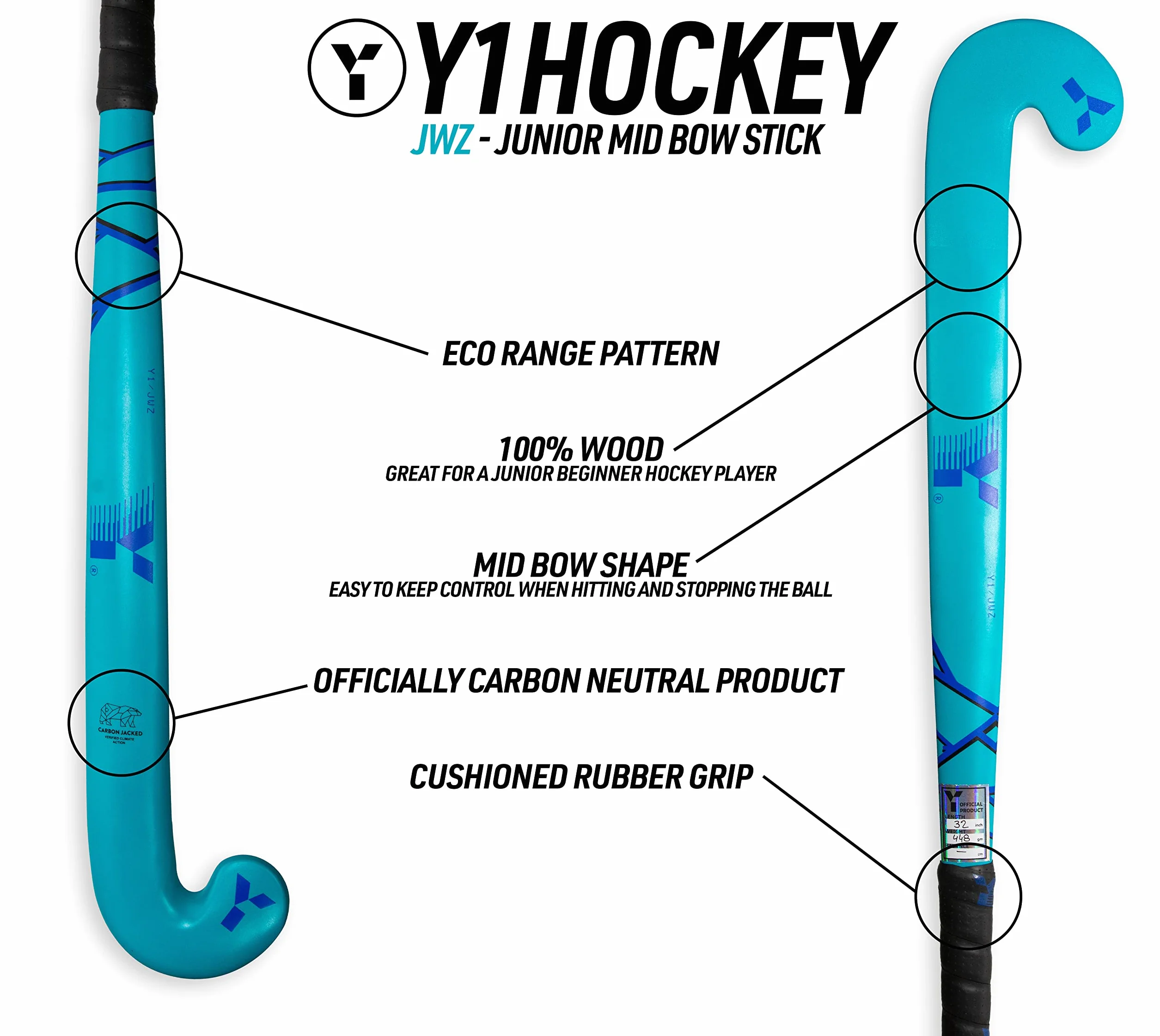 Crosse de hockey junior bois 76,2 ou 81,3 cm pour débutant garçons filles enfants 2022/23