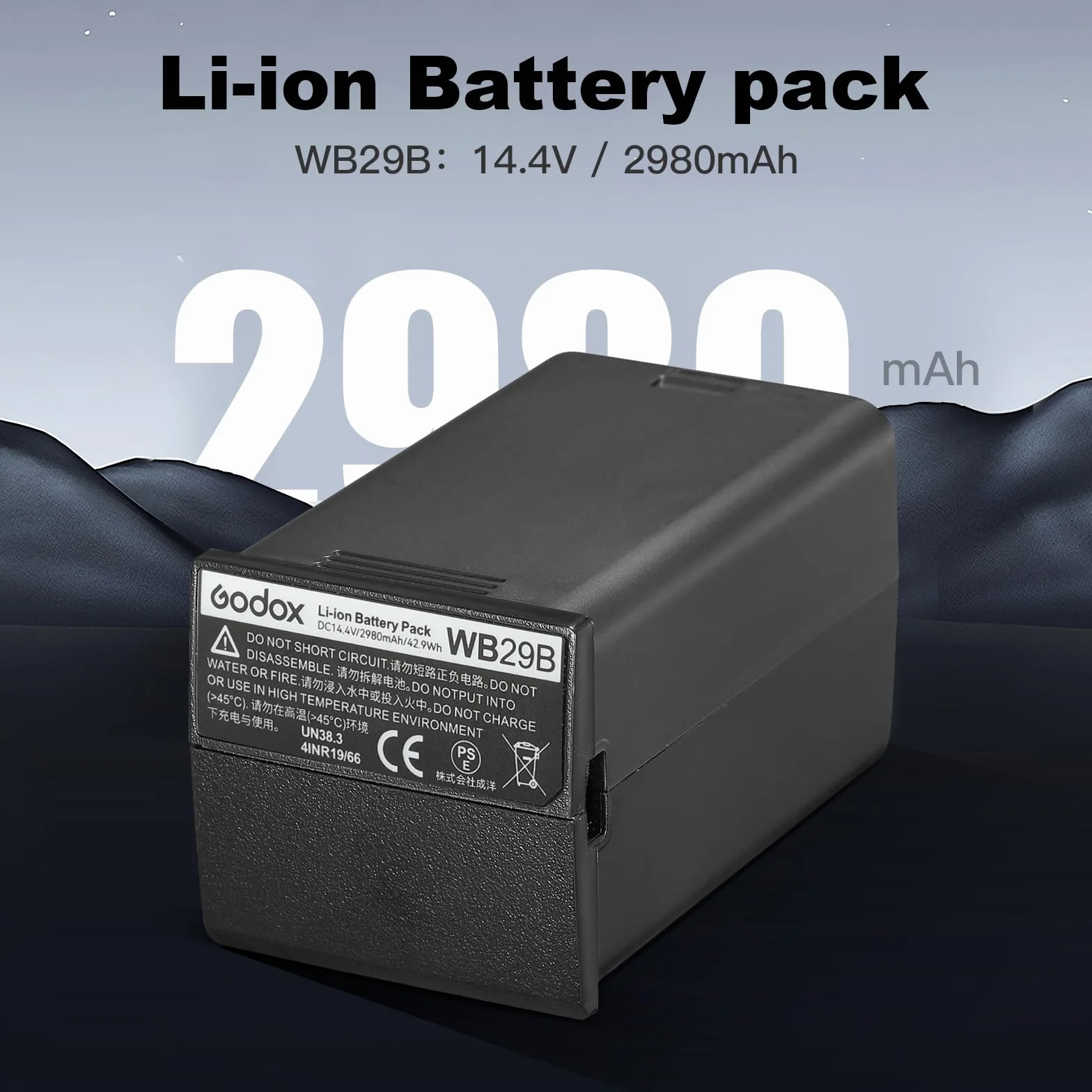 Godox WB29B AD200PRO Batterie WB29B Battery 14,4V/2980mAh pour Flash Rond Godox AD200 AD200PRO