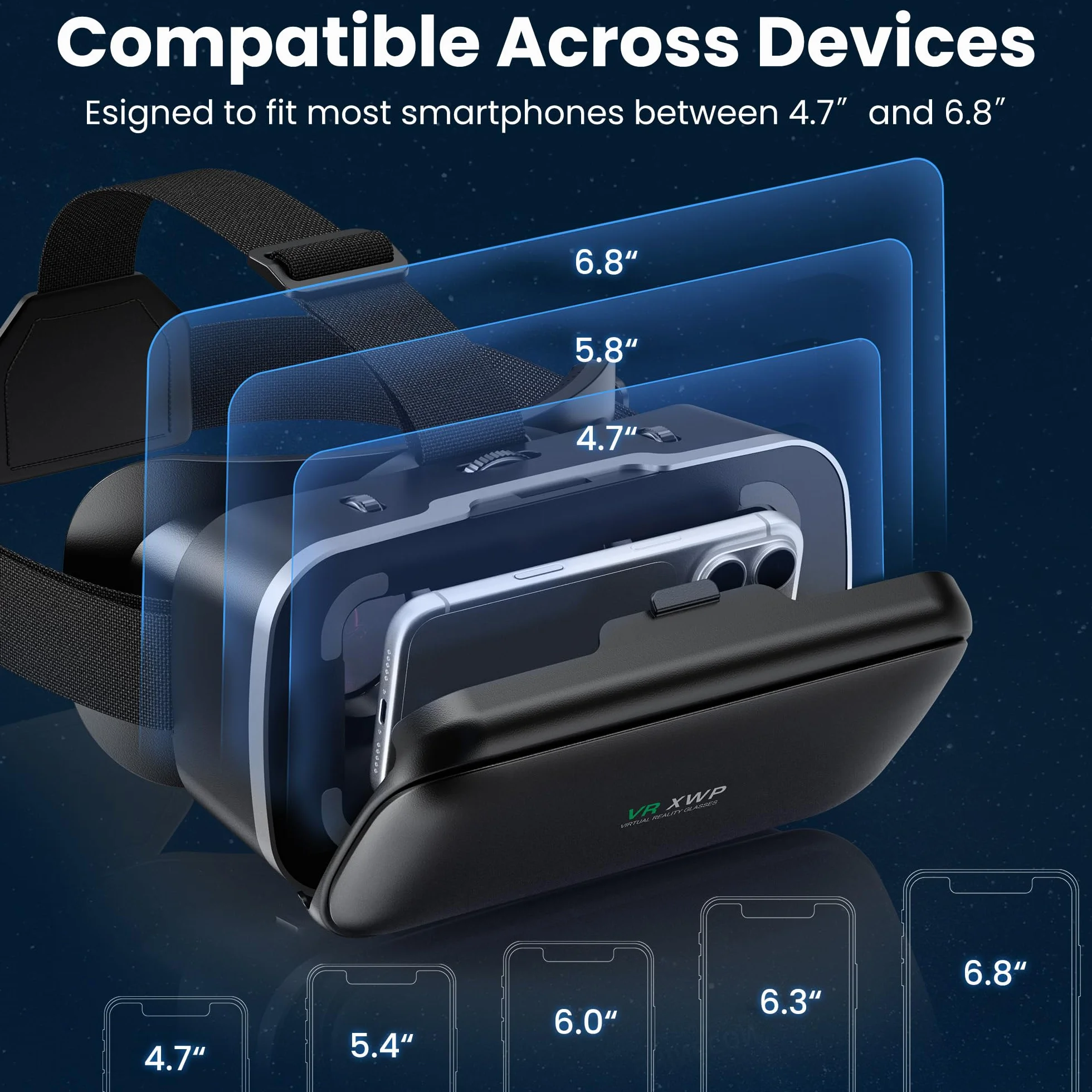 XWP Casque VR 3D, Lunettes de Réalité Virtuelle HD Anti-Bleu pour Téléphone 4,7-6,8"