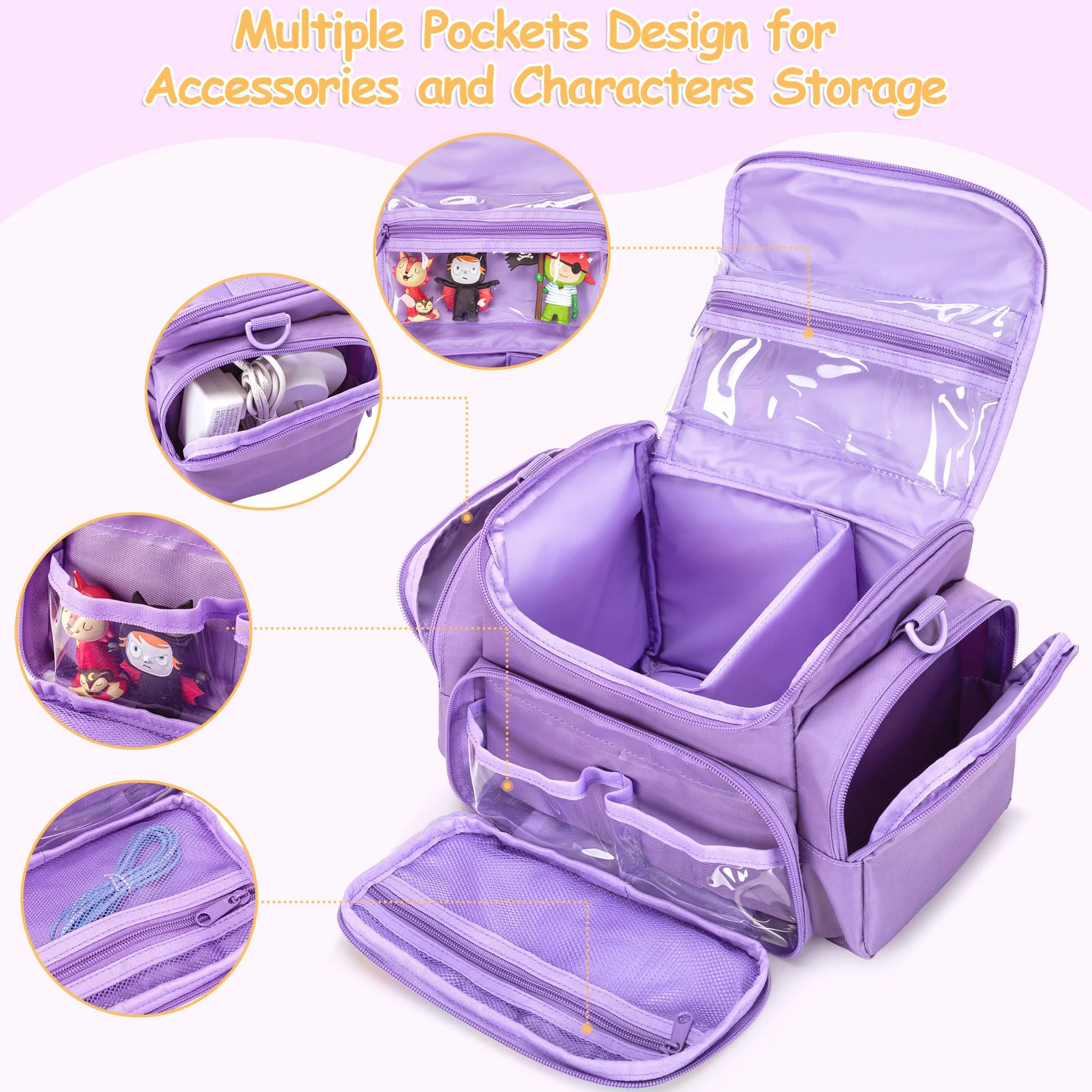 LoDrid Étui de Voyage Compatible avec Toniebox 2/1, étui de Transport pour Lecteur Audio avec bandoulière et poignée, Sac de Rangement avec Plusieurs Poches pour Accessoires, Violet, Sac Uniquement