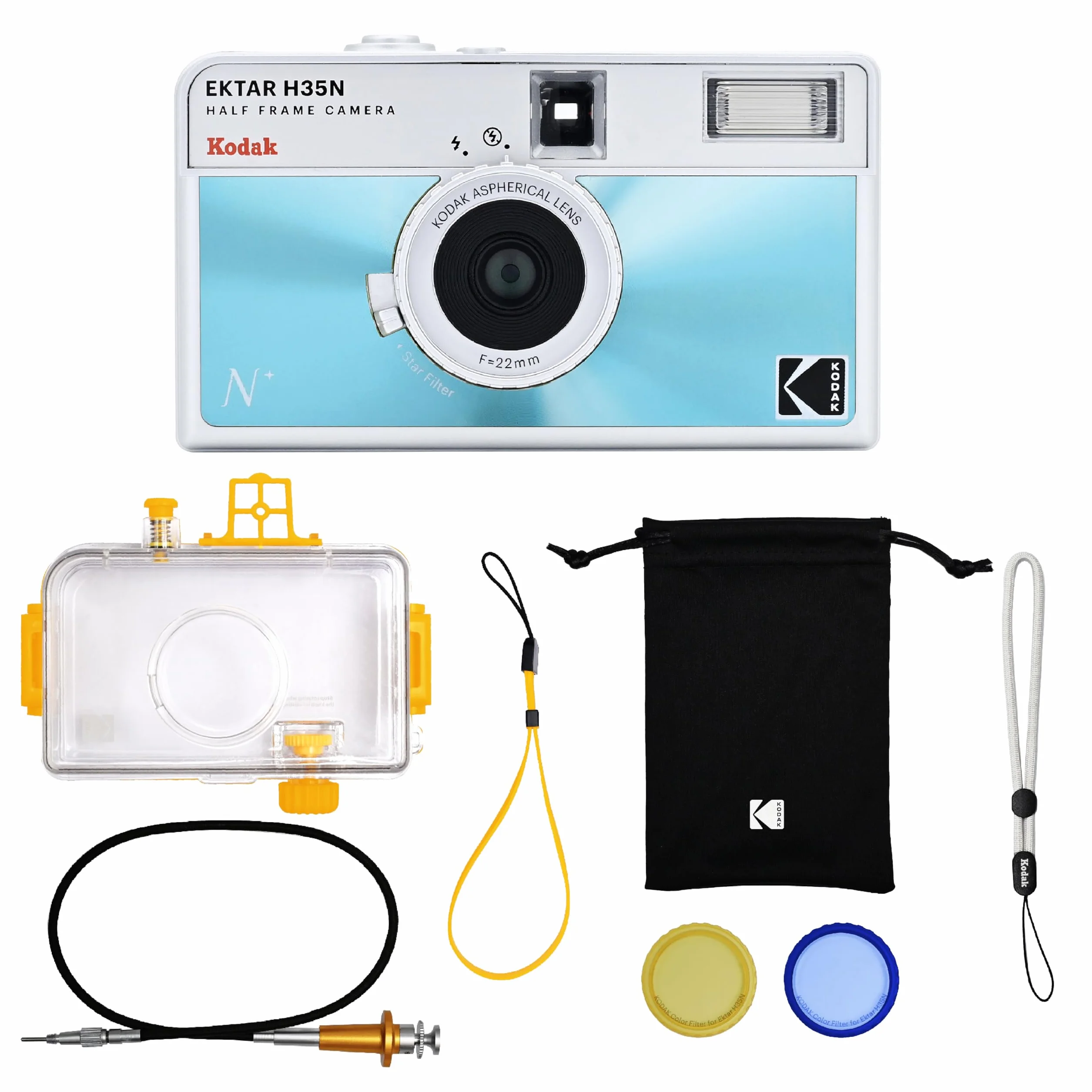 KODAK EKTAR H35N Kit Premium Appareil Photo Demi-Cadre, 35 mm, réutilisable, sans Mise au Point, Fonction Ampoule, Filtre étoile intégré, Objectif amélioré (Film et Pile AAA Non Inclus) (Bleu glacé)