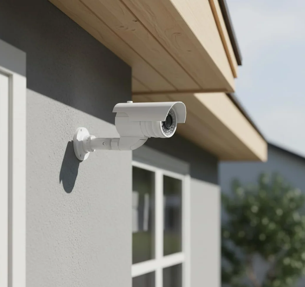 Caméra de surveillance factice avec LED clignotante dans un boîtier protégé contre les intempéries, fausse caméra de sécurité CCTV 720p pour l'intérieur et l'extérieur