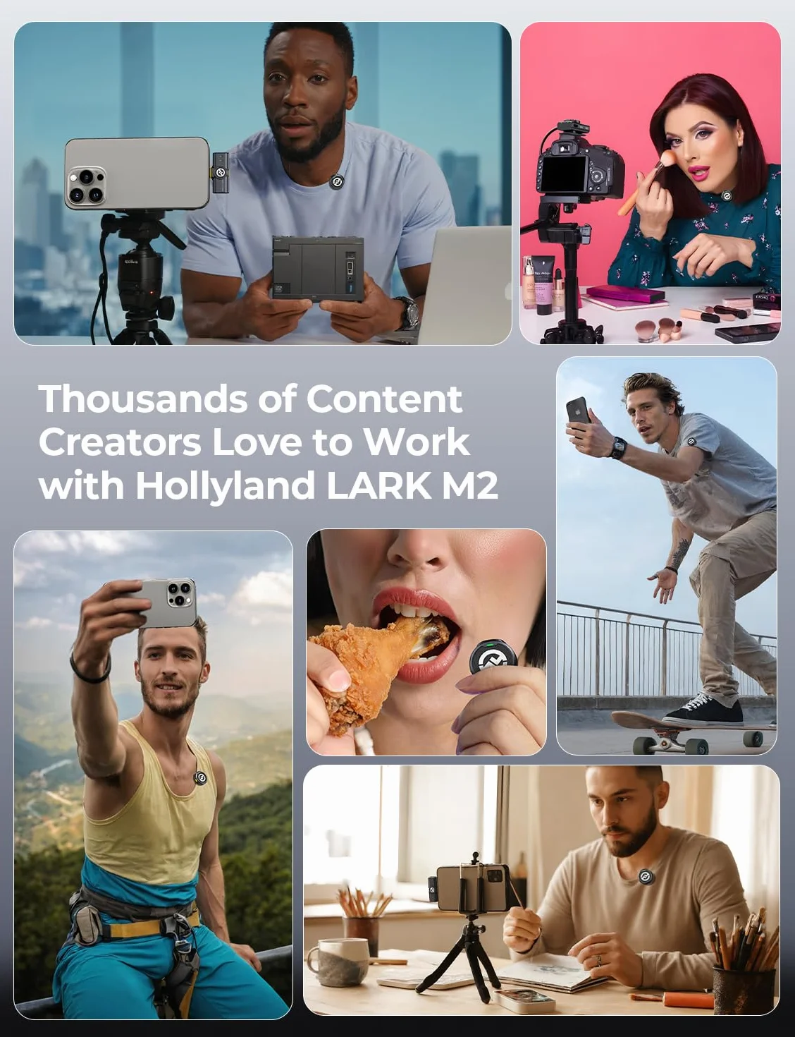Hollyland Lark M2 Micro Cravate sans Fil (2TX+3RX) pour Camera, iPhone, Android, PC, 300 m Portée, Qualité Audio Hi-Fi, Réduction du Bruit, 40H Utilisation, Micro Lavalier pour Livestreaming Vlog-Noir