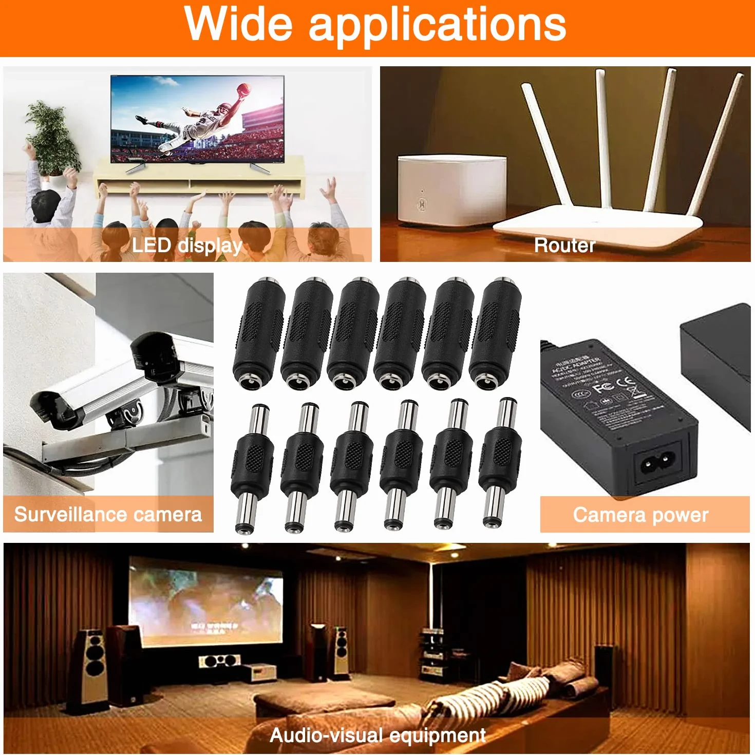 12 Pièces 5,5 x 2,1 mm DC Alimentation Coupleur, 2.1x5.5 mm DC Adaptateur de Prise Mâle à Mâle, DC Adaptateur de Jack Femelle à Femelle, 12V Connecteur de Prise CC pour Caméra CCTV LED