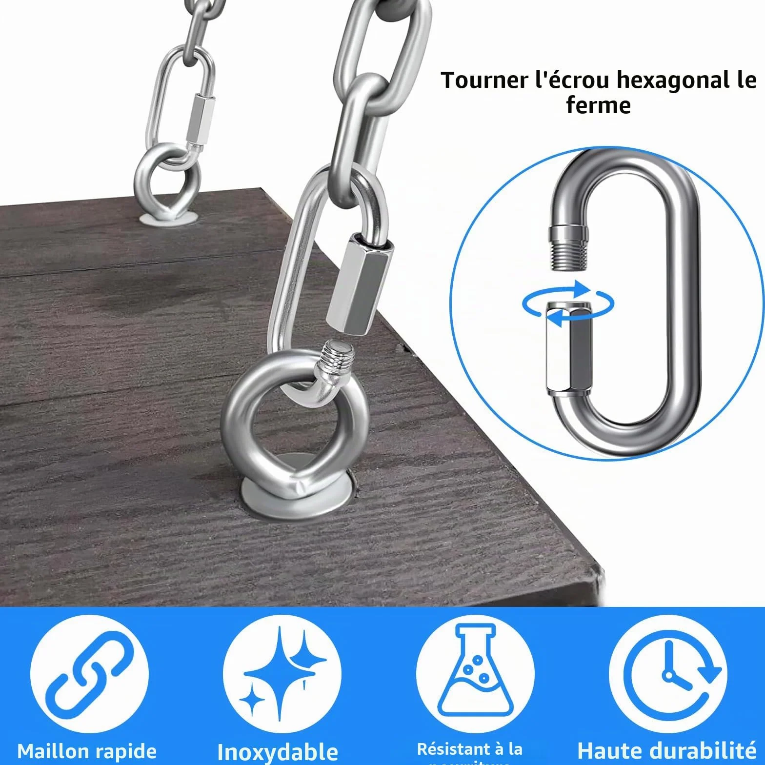 Maillon Rapide INOX M6, Mousqueton à Vis Inoxydable 304 pour Camping Randonnée