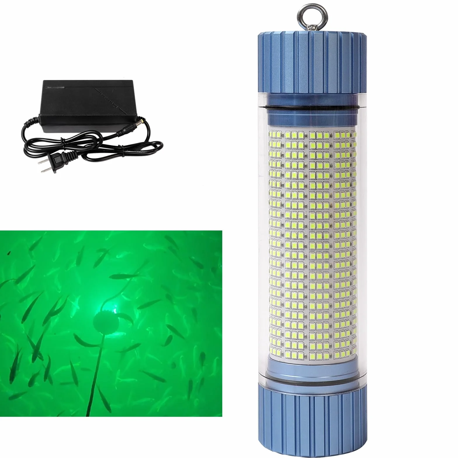 Lampe de Pêche Sous-Marine LED Verte Rechargeable 9000mAh IP68 Étanche Eau Douce Salée
