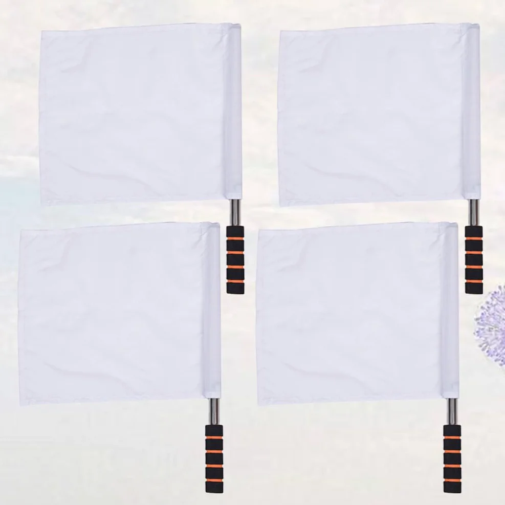 PRETYZOOM Drapeaux D'Arbitre Sportif 4Pcs Drapeau À Main Blanc Avec Poteau En Acier Inoxydable Pour Football Volley-Ball