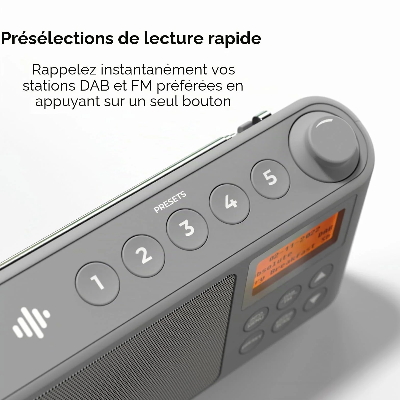 Radio DAB/DAB+ FM Portable Numérique avec Batterie et Chargement USB 15 Heures Gris