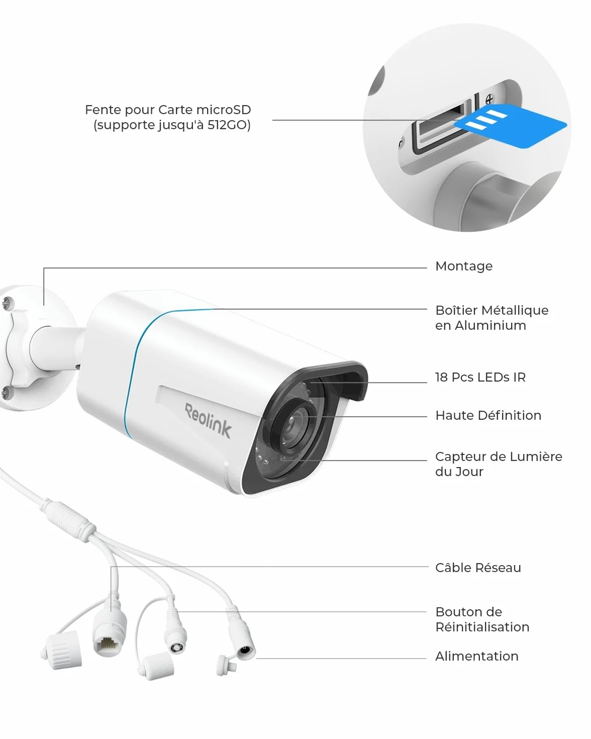 Reolink 4K Caméra IP PoE avec Détection Personne/Véhicule/Animal, Caméra de Surveillance Extérieure avec Etanche IP67, Fente pour Carte microSD, Vision Nocturne IR, Support Audio, Time Lapse, RLC-810A