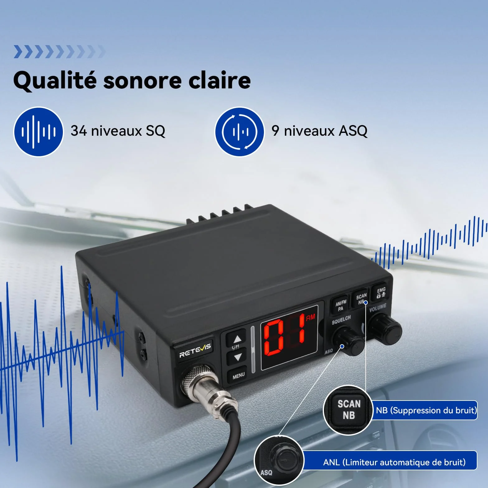 Retevis MB63A CB Radio AM/FM Portable 12V/24V VOX Camping-Car