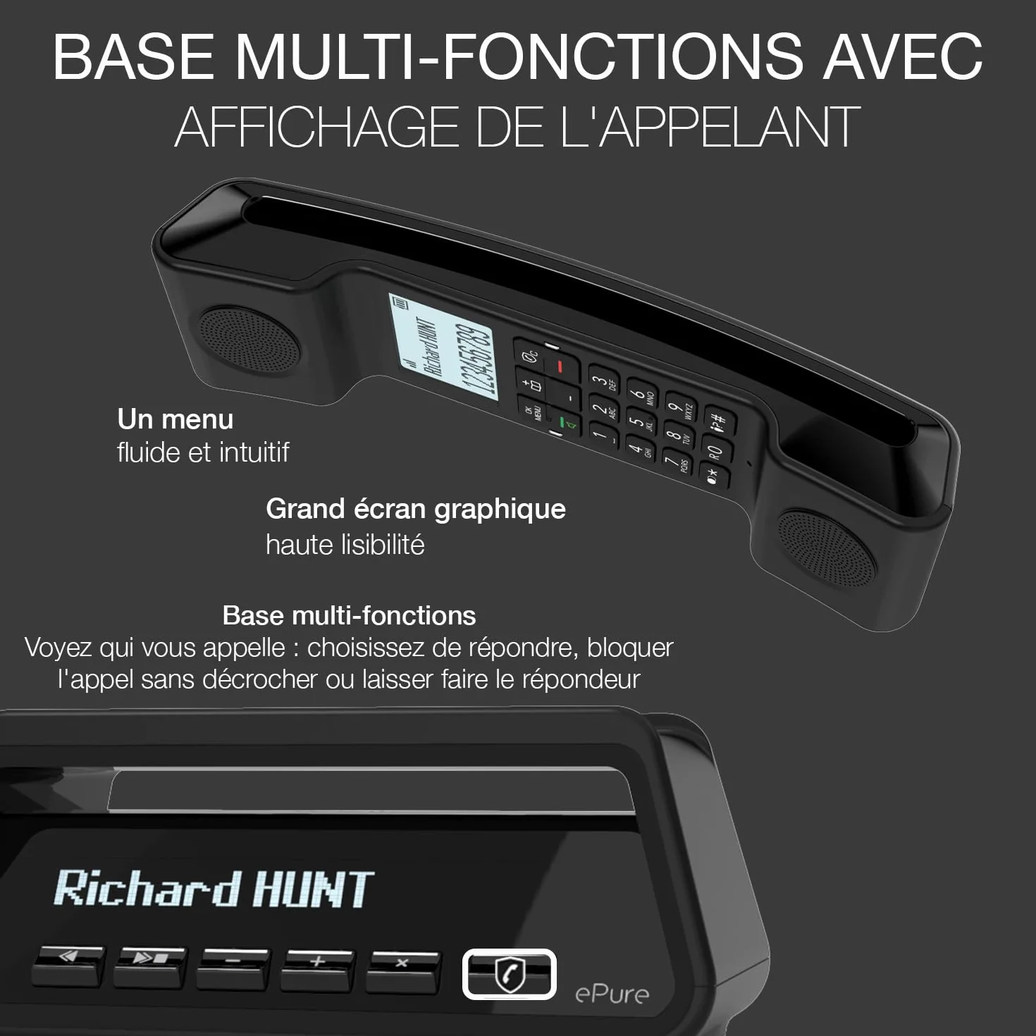 ALCATEL Epure Premium Téléphone Fixe sans Fil DECT avec Répondeur Design Vintage Noir