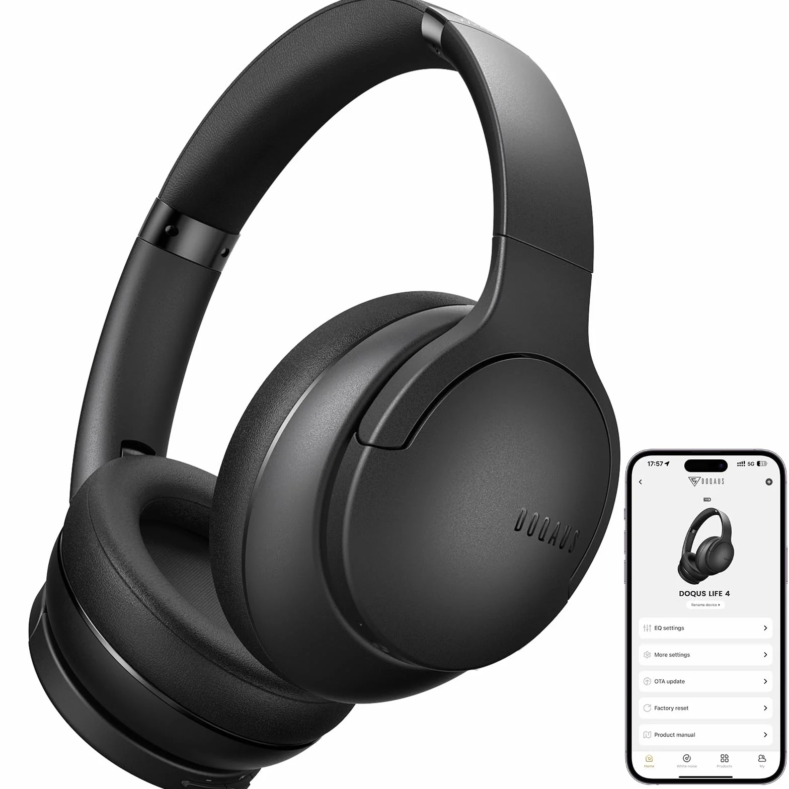 DOQAUS Casque Bluetooth sans Fil 90H Durée Lecture avec 3 Modes EQ Bluetooth 5.3, Casque Bluetooth,Cache-Oreilles protéines Souples,Casque sans Fil stéréo HiFi Microphone pour Voyage/Travail/Vie