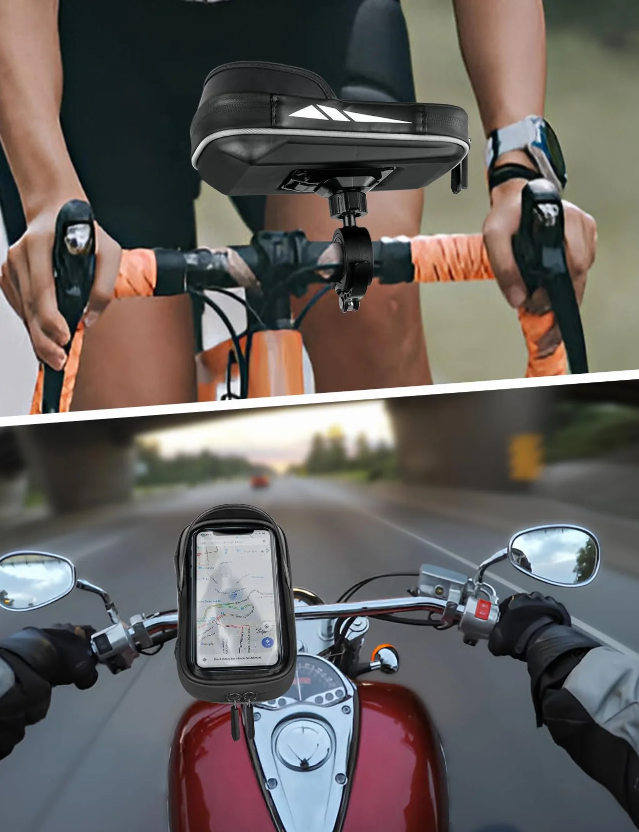 Vitalismo Support Téléphone Velo Moto Etanche, Sacoche de Guidon Vélo avec Housse de Pluie Espace Rangement Rotation 360 Porte Téléphone Vélo VTT Cyclisme sous 7 Pouces