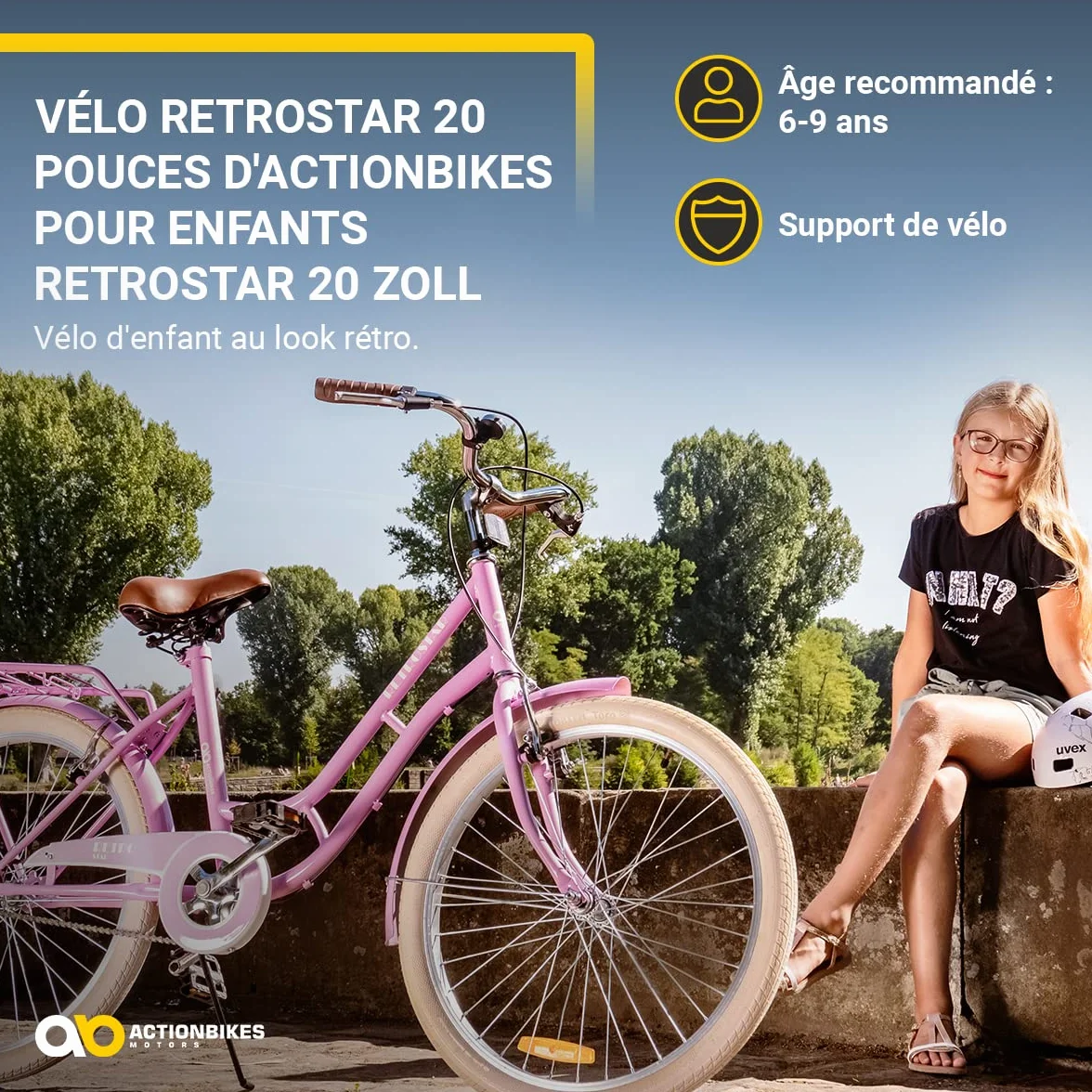 Actionbikes Vélo Enfant Retrostar 20 Pouces Frein V-Brake Roue Libre Garde-chaîne Bicyclettes Vélo de Course