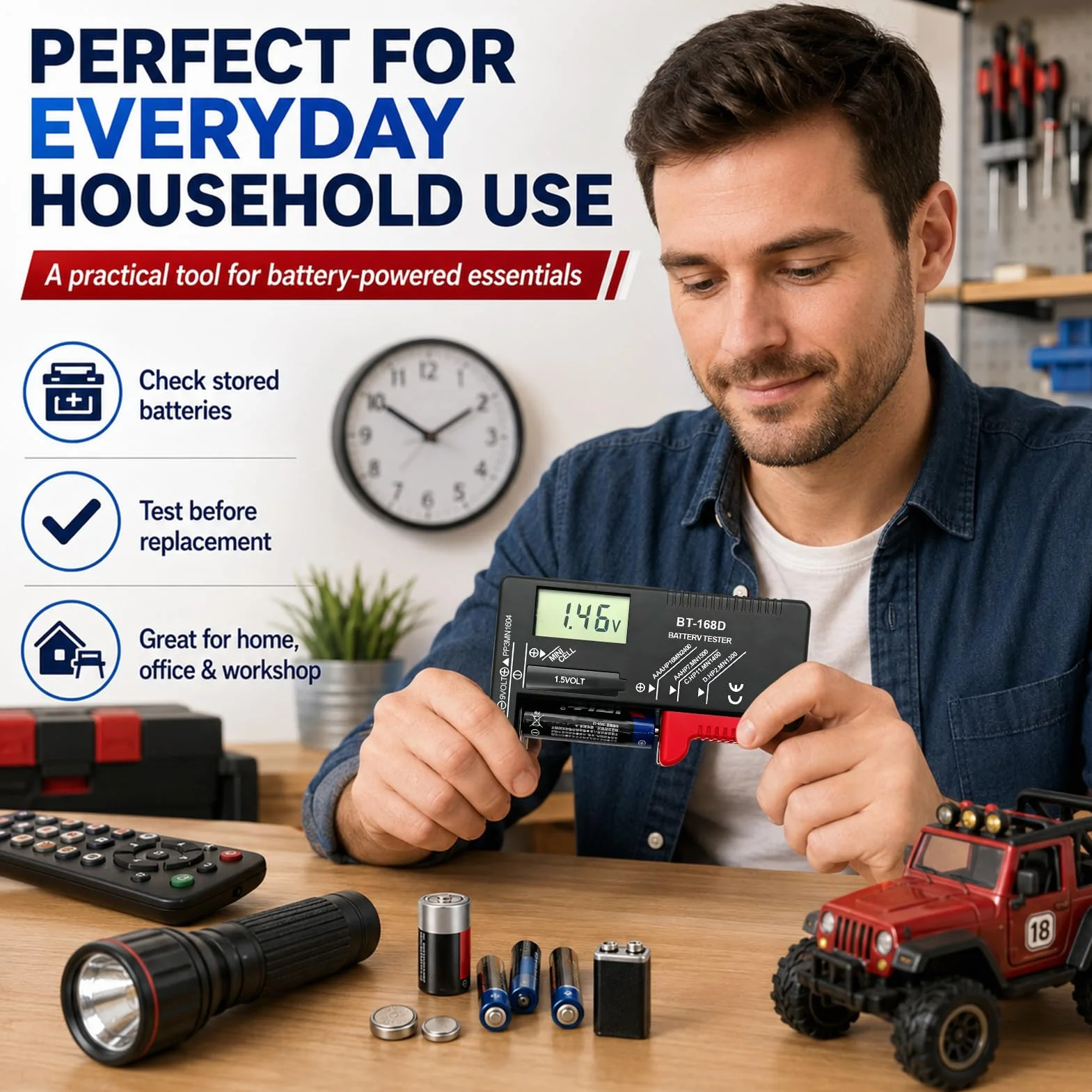 Testeur de batterie numérique,Testeur de Piles Universel,contrôleur de batterie pour AA AAA C D 9V 1.5V Batteries