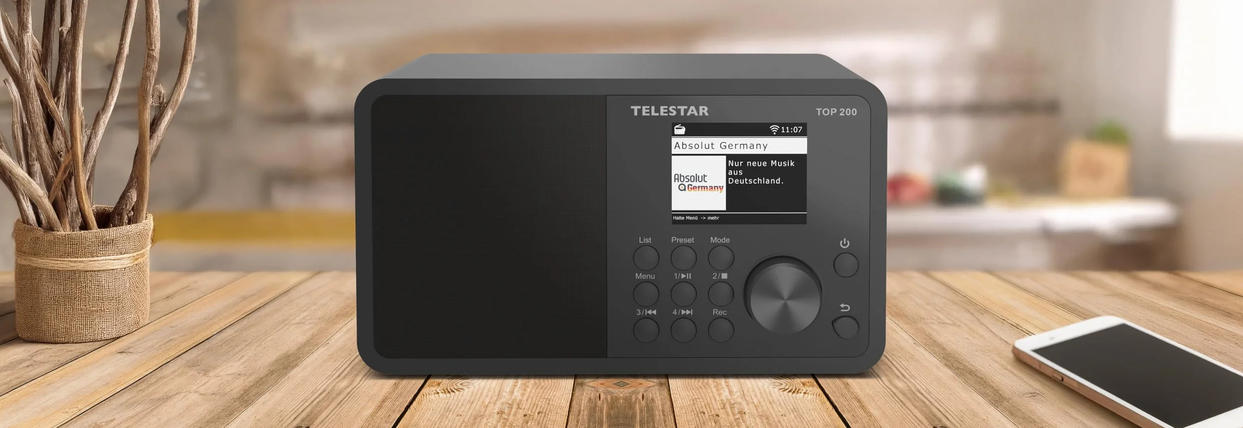 TELESTAR Top 200 – Radio Dab Plus -Internet (Mono, 10 W, Bluetooth Audio-Streaming & Fonction émetteur, Enregistrement USB, système d’Alerte d’Urgence, contrôle Via Application) – Noir