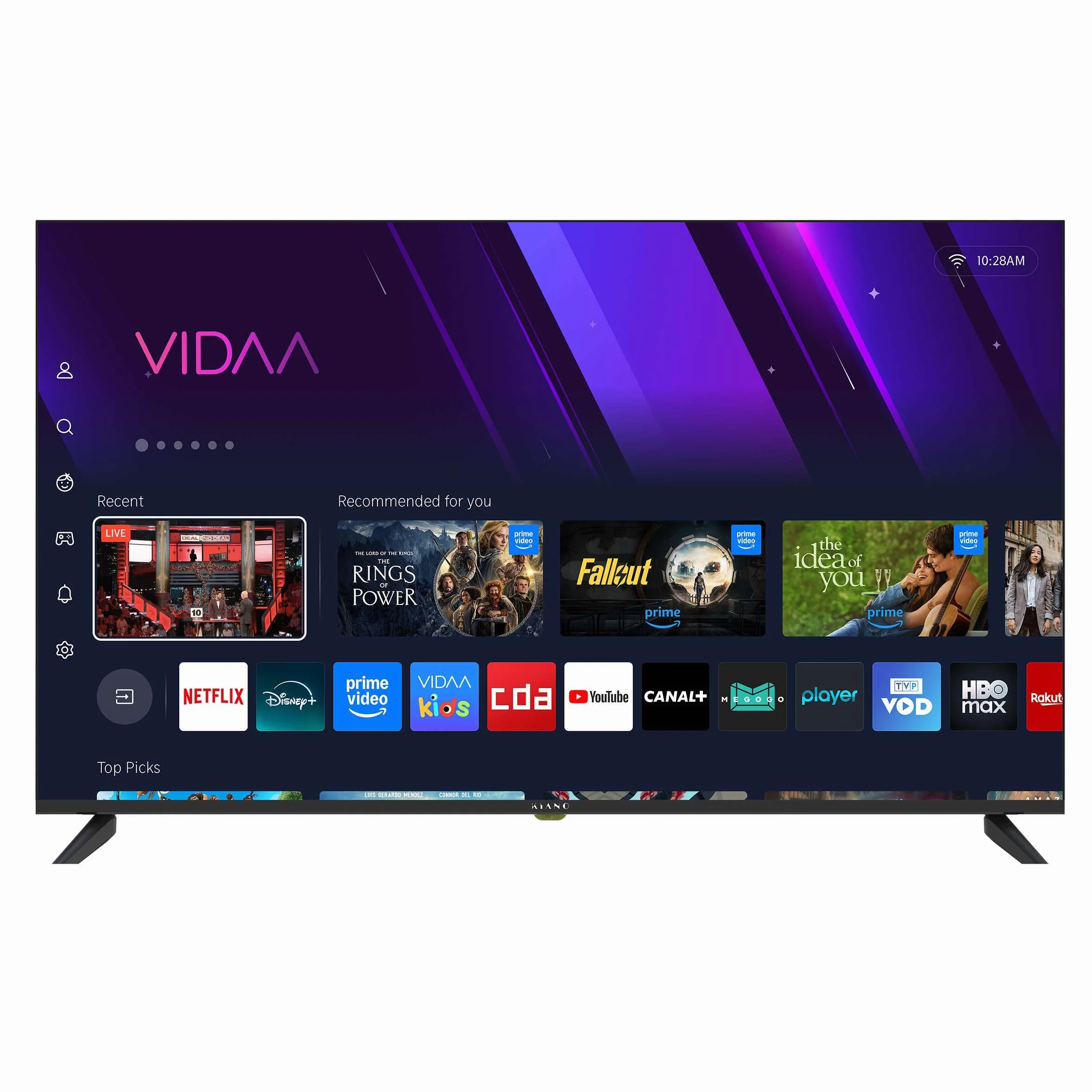 KIANO Elegance 50” Smart TV 4K UHD – VIDAA OS, D-LED, HDR, Dolby Digital Plus, Wi-FI, HDMI/USB, Triple Tuner DVB-T2/S2/C, PVR USB, Design sans Bordures