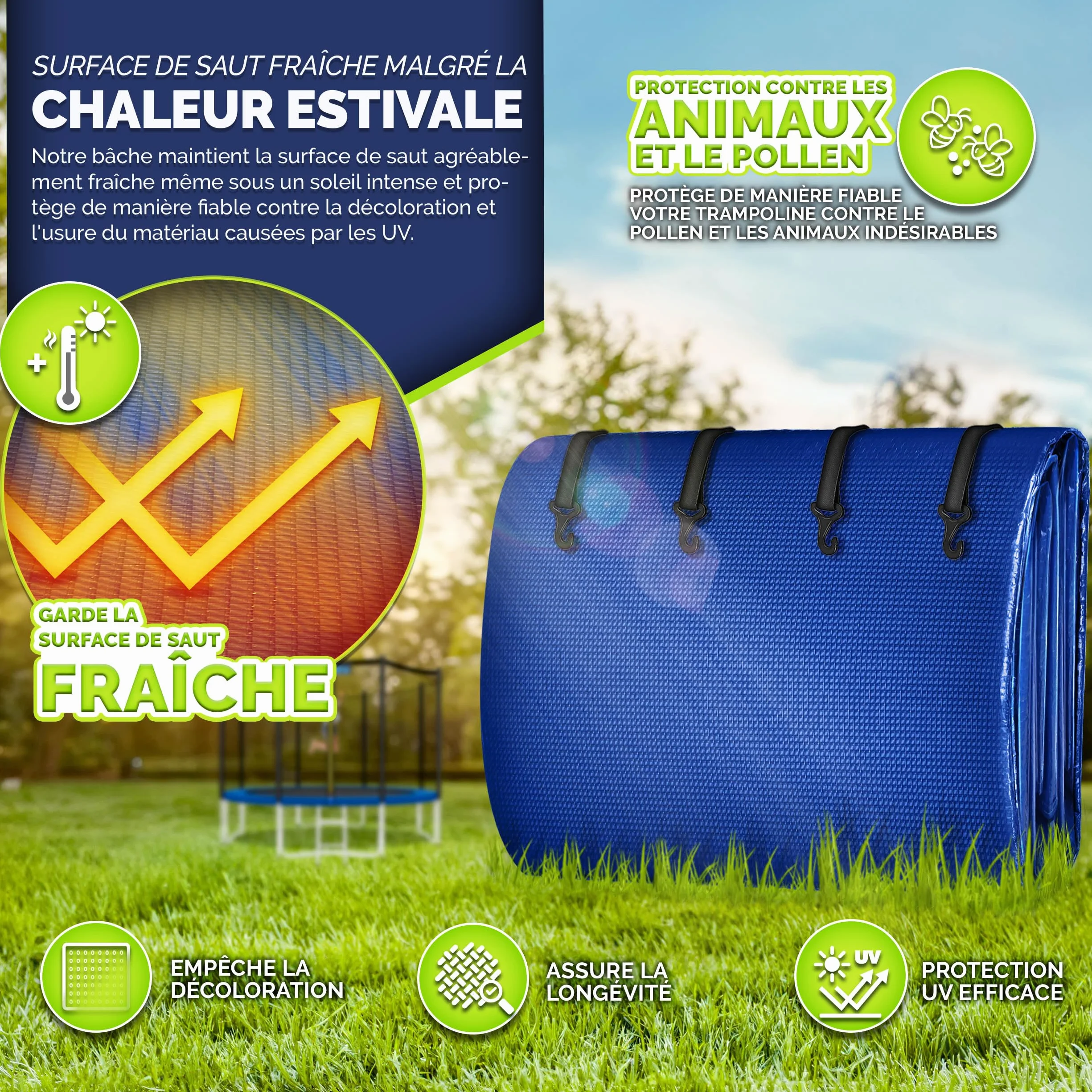 KIDUKU Bâche pour Trampoline 244-427 cm | Housse imperméable résistante aux UV