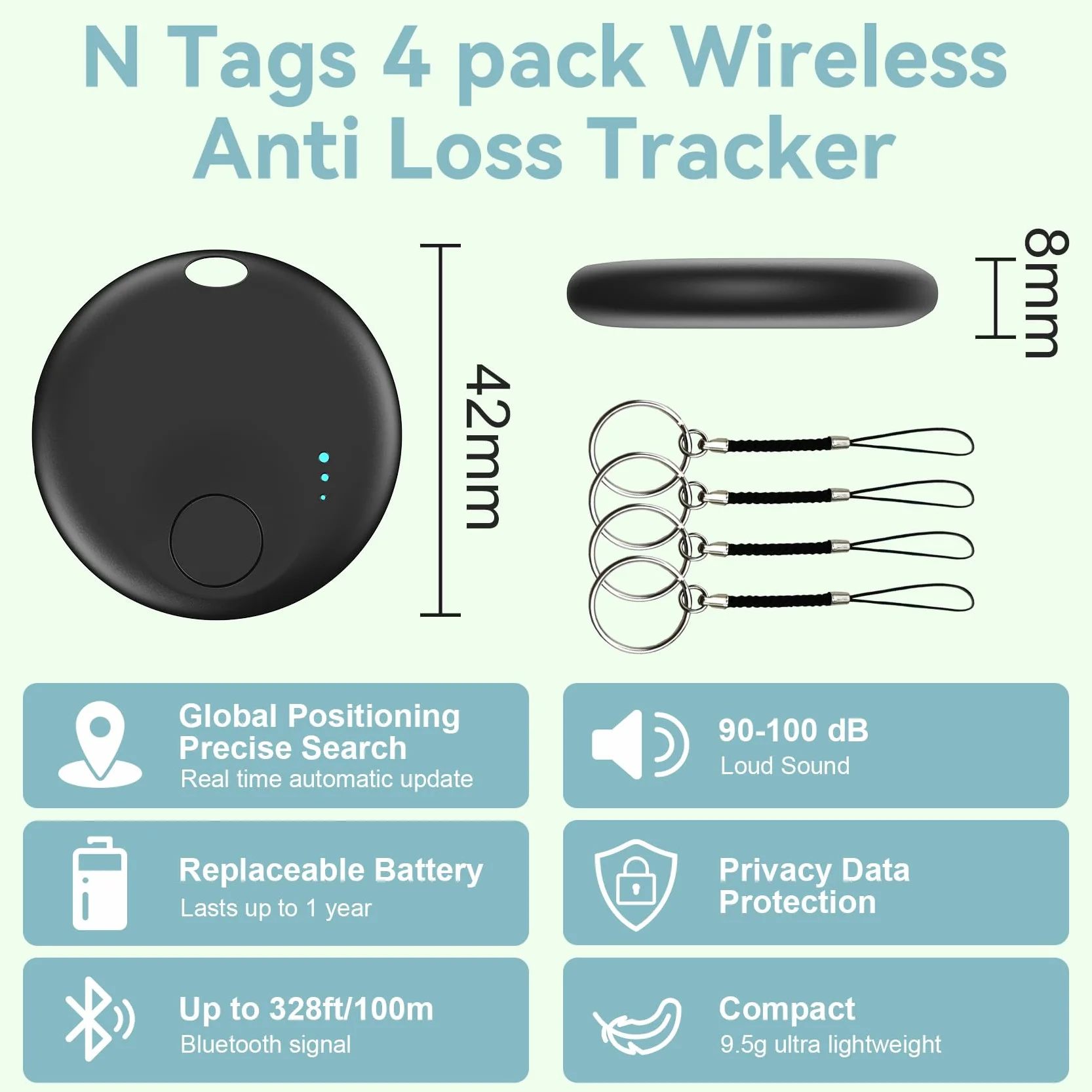 Air Tracker Android, 4 Traceur Localisateur D’Objets Bluetooth, Smart Tracker Tag Fonctionne avec l’app Google Localiser (Uniquement Android), Smart Traceur Tag pour clés, Bagages
