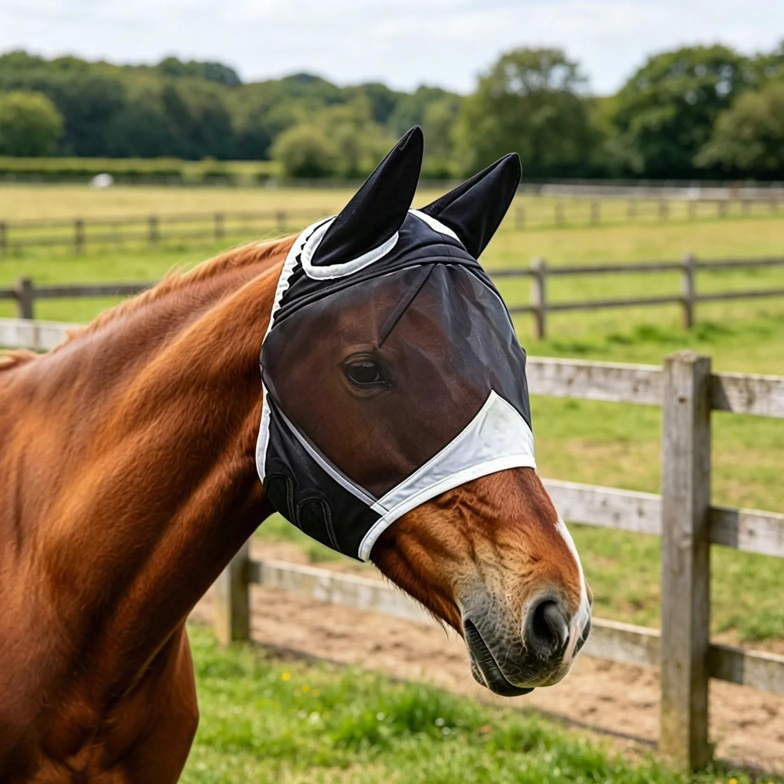 Masque Anti-Mouches Noir pour Chevaux Protection UV Respirant (L)