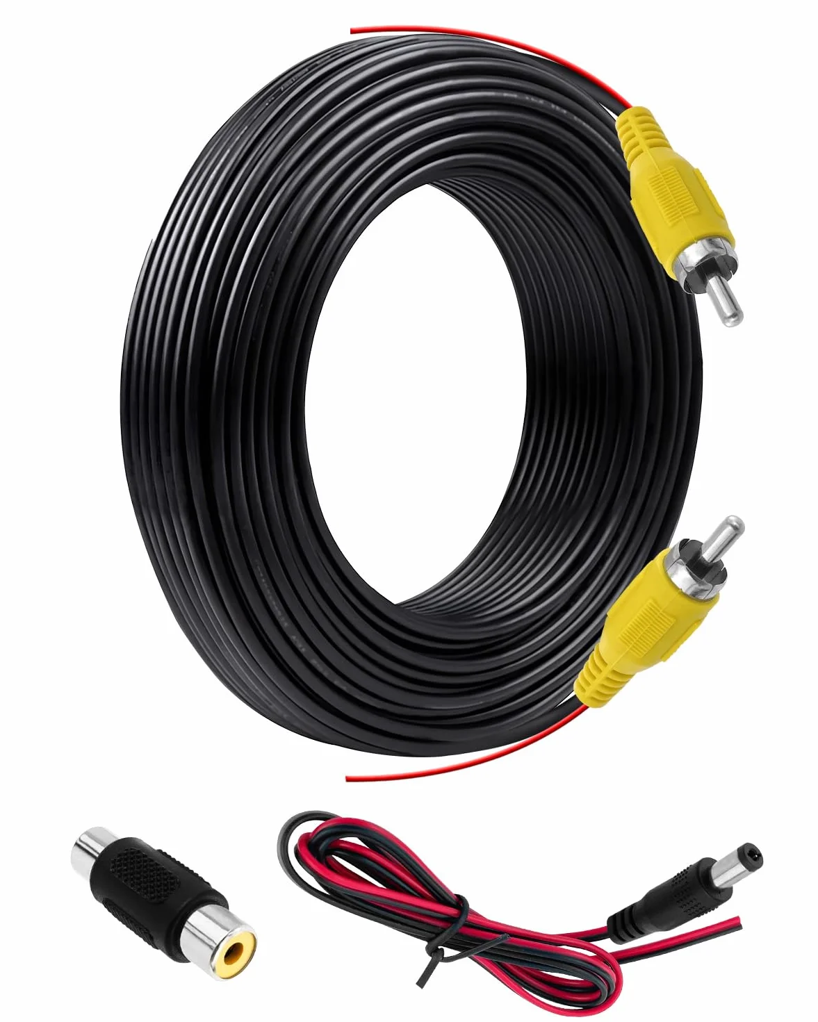 6M Cable Camera de Recul Double Blindage Amélioré pour Connecter Un Moniteur et Caméra de Recul, Vidéo Cable Rallonge Male Male avec 1 Adaptateur RCA Femelle Femelle et 1M d'alimentation DC Extension