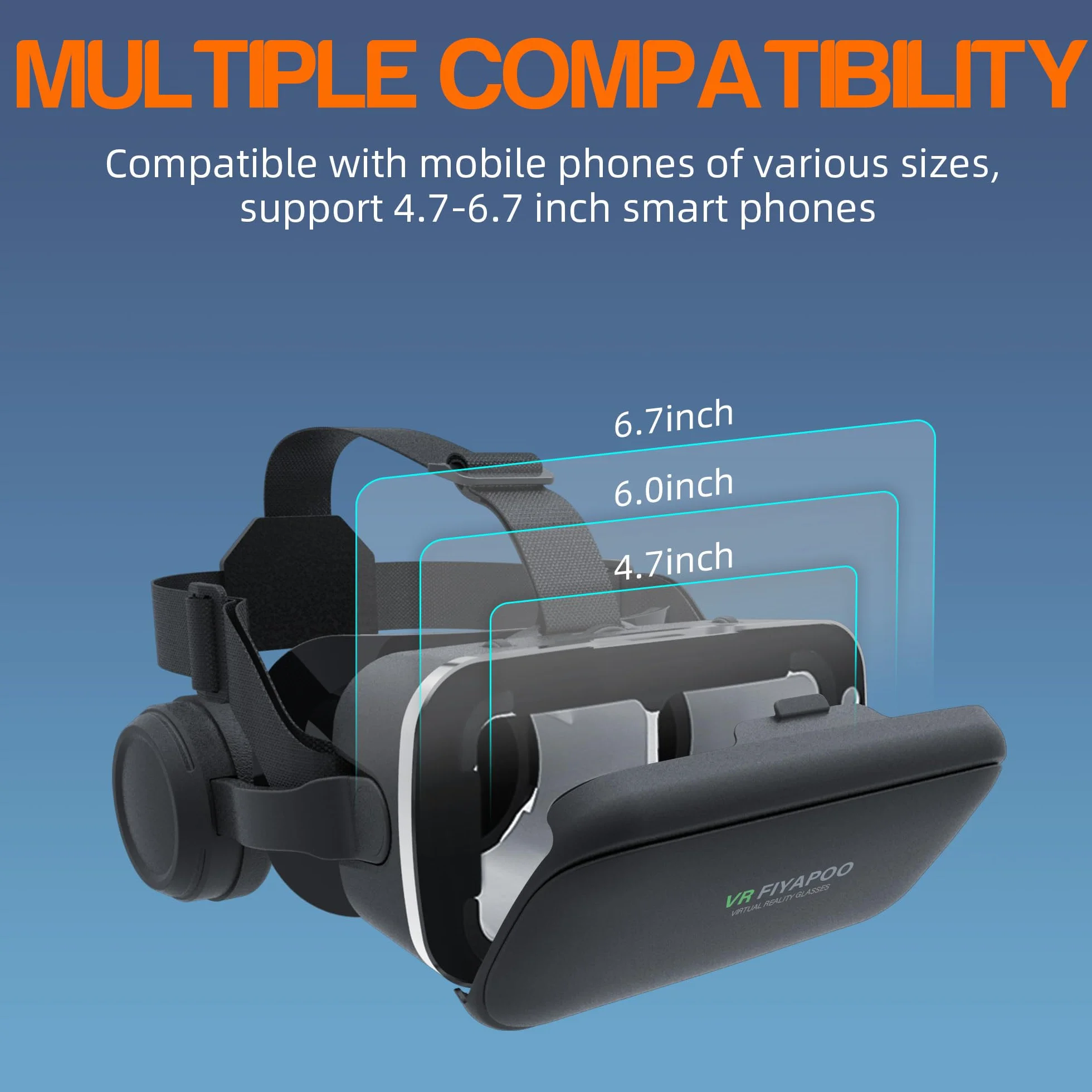 Casque VR HD Lunettes 3D avec Écouteurs Hi-Fi Intégrés Réalité Virtuelle pour Smartphone Films Jeux