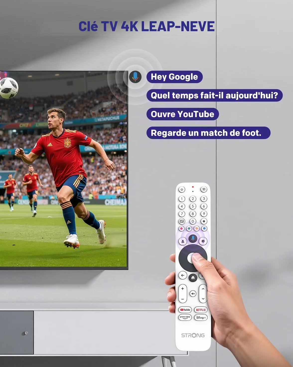 STRONG Leap-Neve 4K UHD Streaming Stick, Dolby Vision et Audio, HDR10+, 2 Go De RAM + 8 Go De Stockage Flash, WiFi 6, Android 12, Port Ethernet, HDMI 2.1 - Blanc
