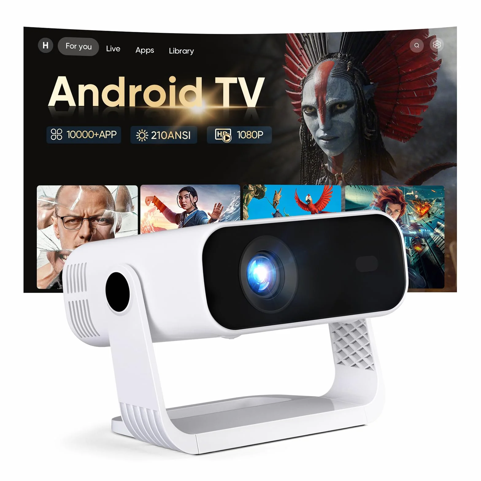 Videoprojecteur Intelligent 1080P Natif 4K WiFi 6 Bluetooth 5.2 210ANSI Correction Trapézoïdale Automatique Focus Électronique