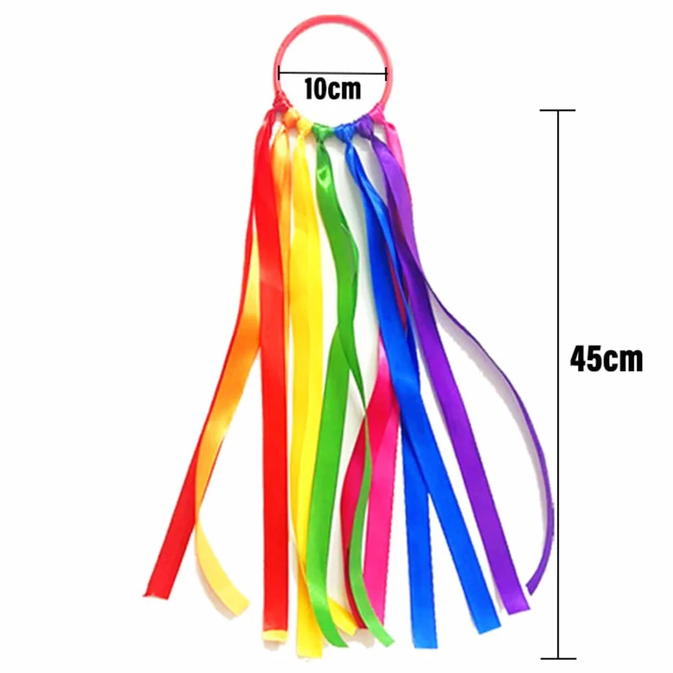 Lot de 6 rubans arc-en-ciel avec poignée en forme d'anneau pour gymnastique rythmique enfants