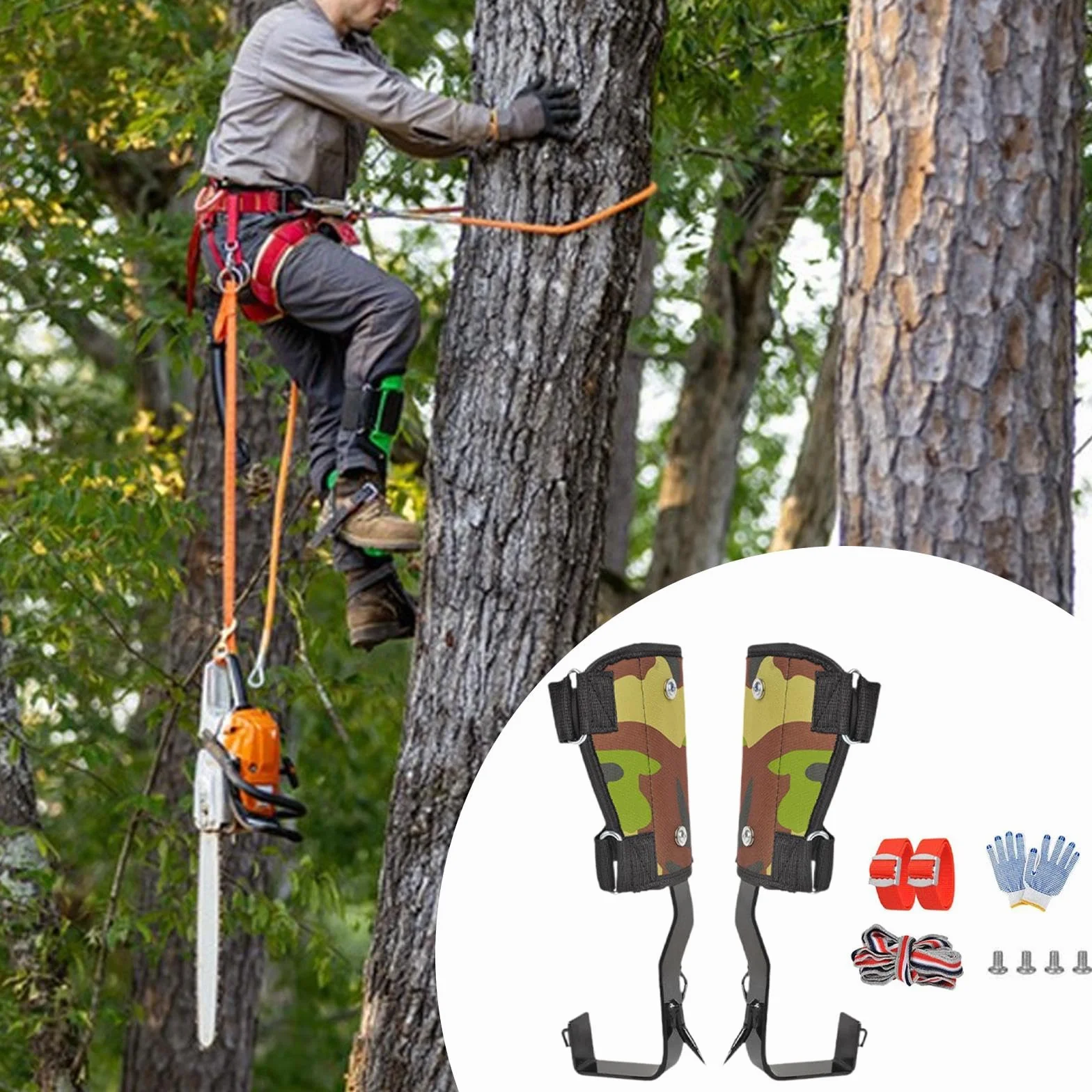 Pointes d'escalade d'arbre Crampons d'Arboriste Griffes d'Élagage en Acier Robuste avec Sangles Réglables