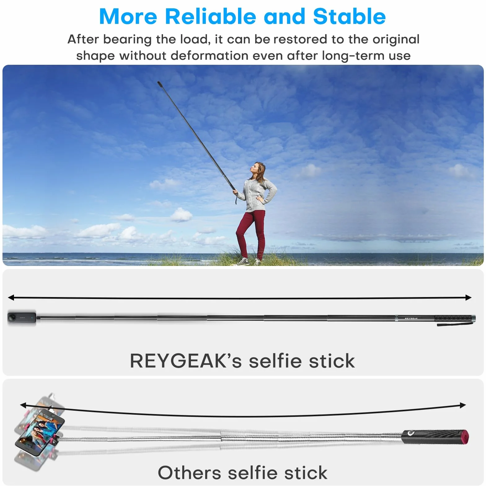 REYGEAK 300cm / 118 "Extended Selfie Rod pour insta360 X4, 7 Pieds Extra Long Invisible Selfie Rod avec 1/4 vis Fibre de Carbone Étanche Extension Monopode pour inst360 X4 / X3 /X2 / One